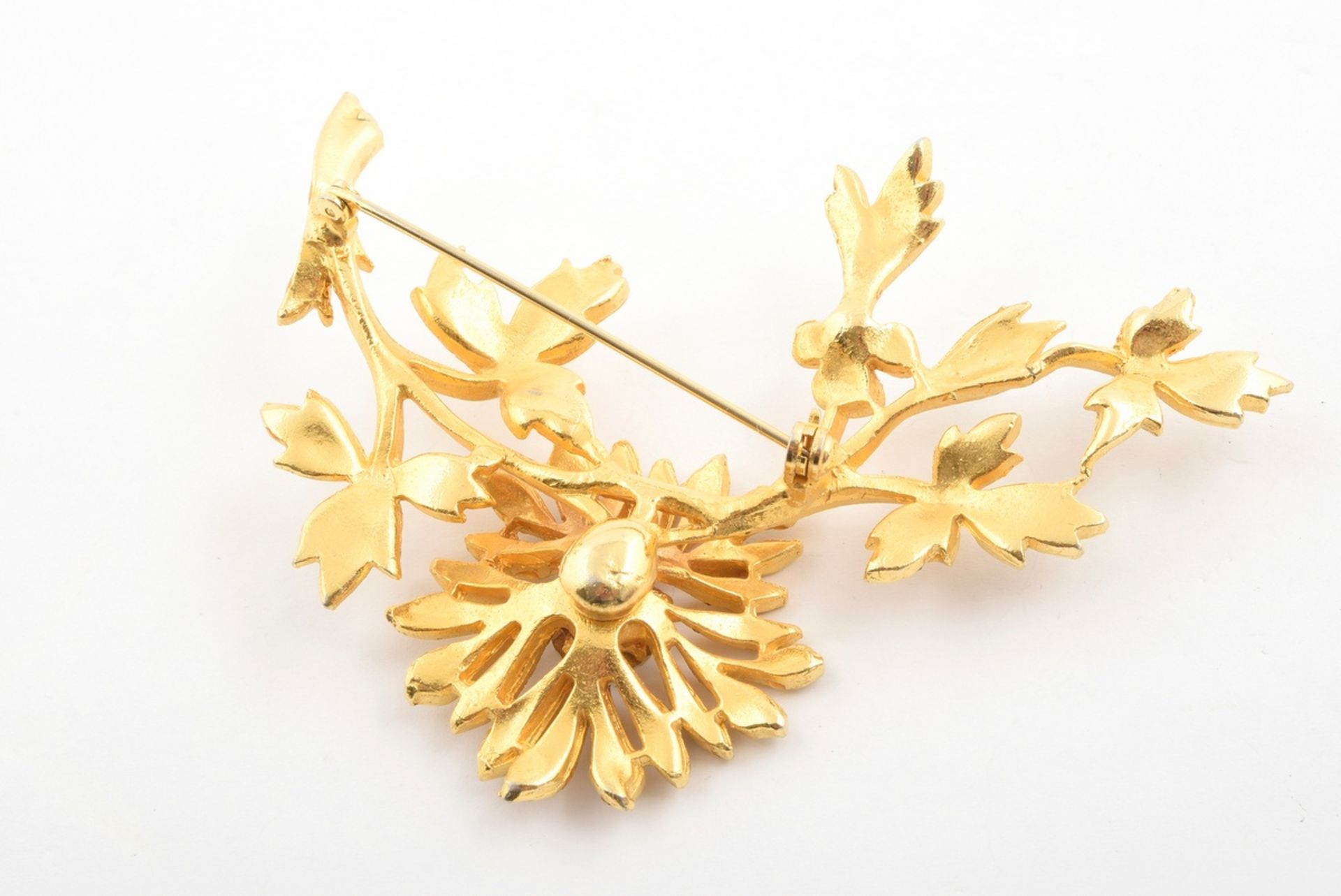 Gold-plated flower brooch with rhinestones made by "Kramer" for "DIOR", 8x6cm - Image 2 of 2