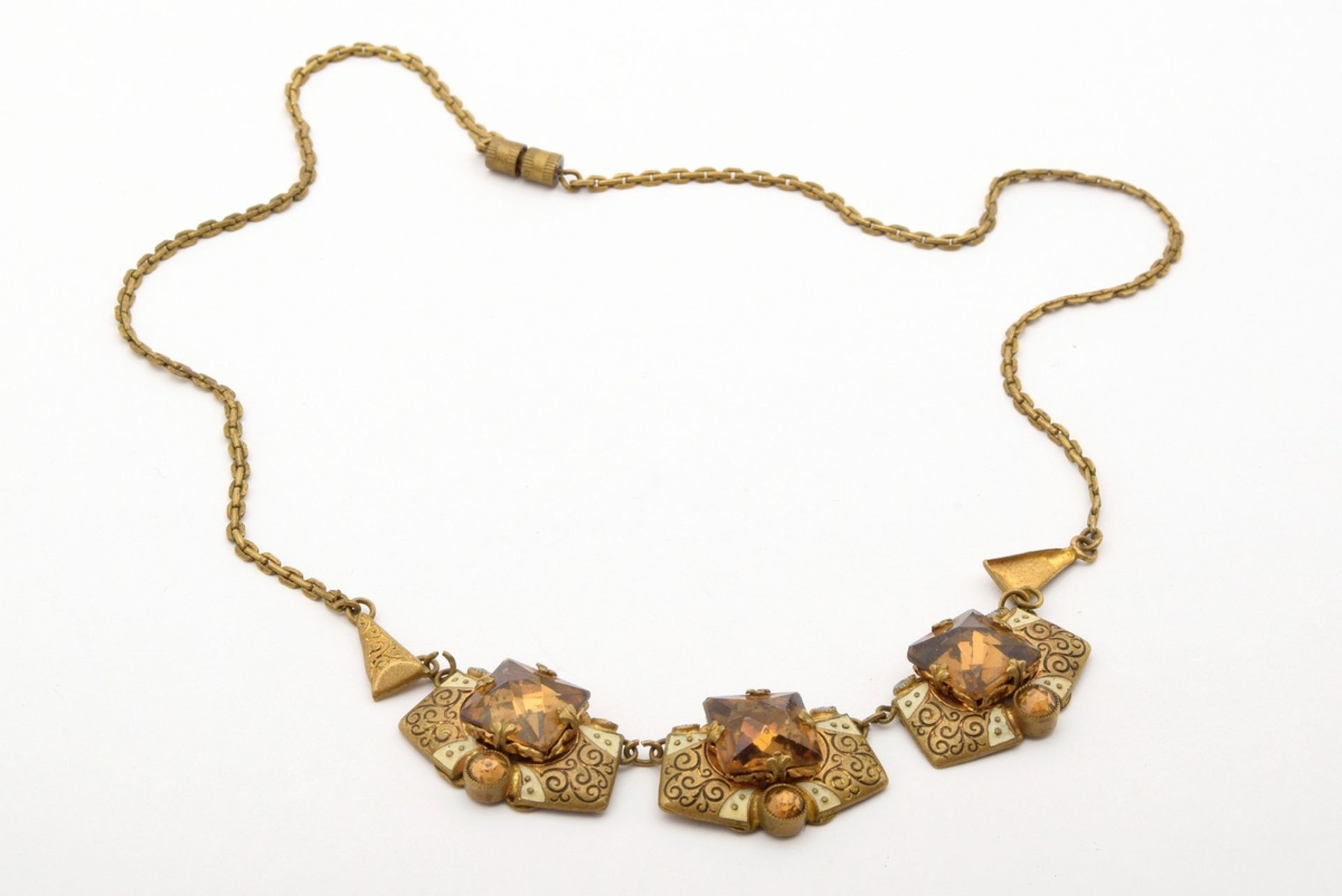 5 pieces of gold-plated costume jewellery with rhinestones and glass stones: 1x necklace, c. 1920,  - Image 5 of 12