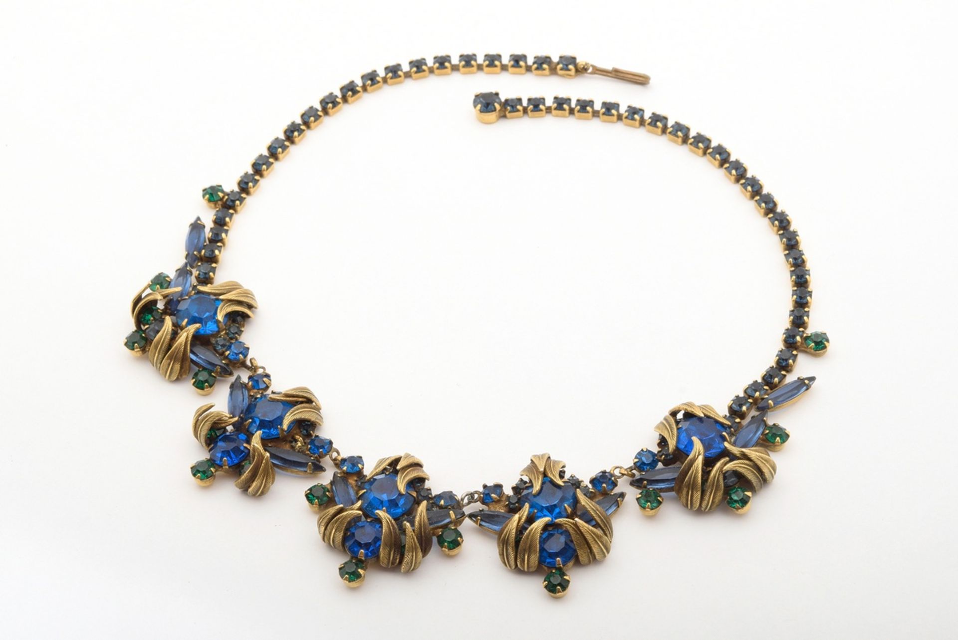 3 pieces vintage metal fashion jewellery with rhinestones: 1x necklace (l. 41cm), 1x bracelet (l. 2 - Image 5 of 7
