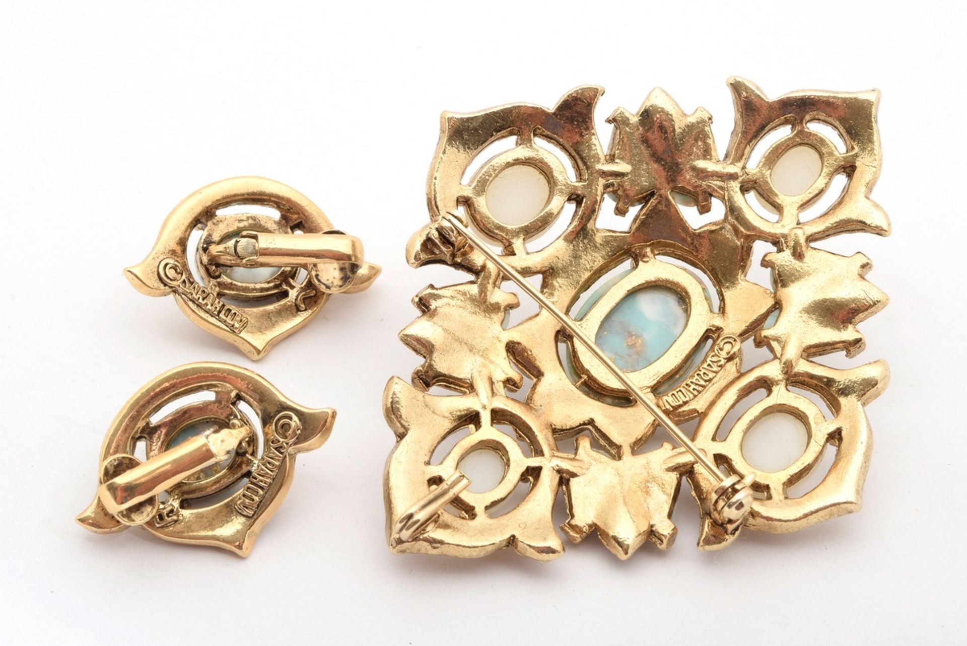 6 pieces of gold-plated light blue/beige fashion/costume jewellery made of glass and artificial pea - Image 5 of 12