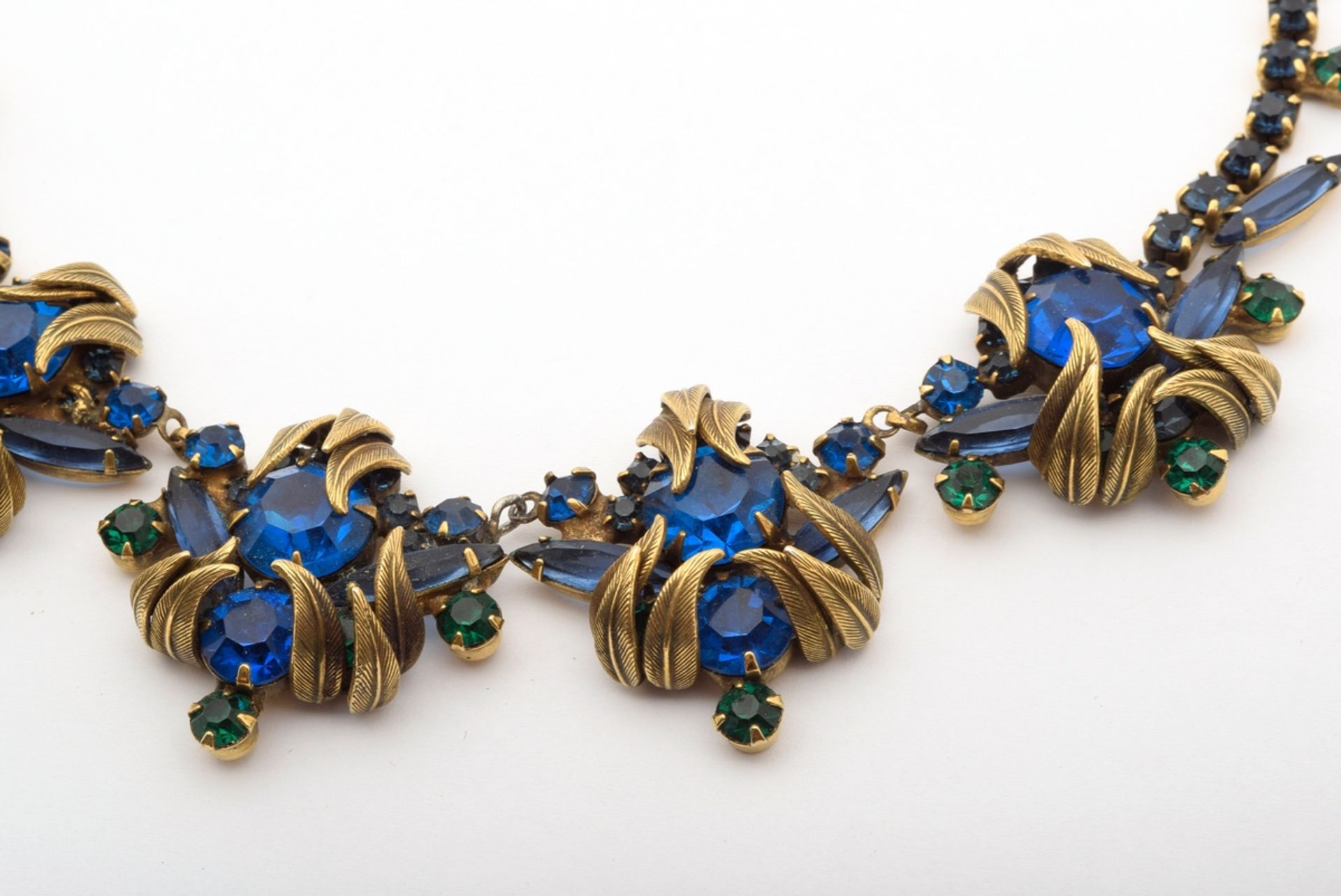 3 pieces vintage metal fashion jewellery with rhinestones: 1x necklace (l. 41cm), 1x bracelet (l. 2 - Image 6 of 7