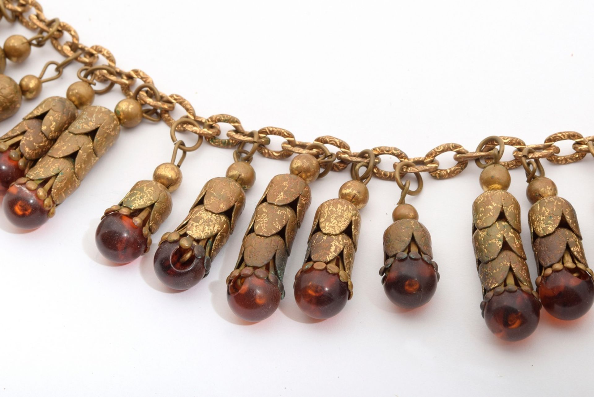 6 pieces of gold-plated vintage costume jewellery with glass stones, around 1940: 1x necklace (l. 4 - Image 3 of 9