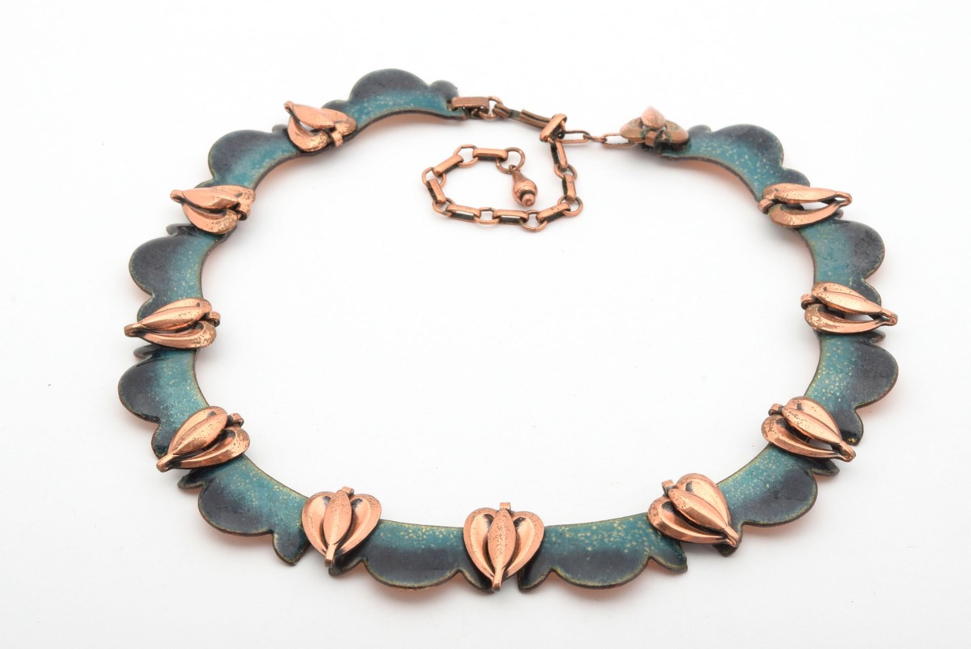 7 pieces of copper costume jewellery, partly enamelled, around 1960: set, signed "Matisse" = 1x nec - Image 3 of 14