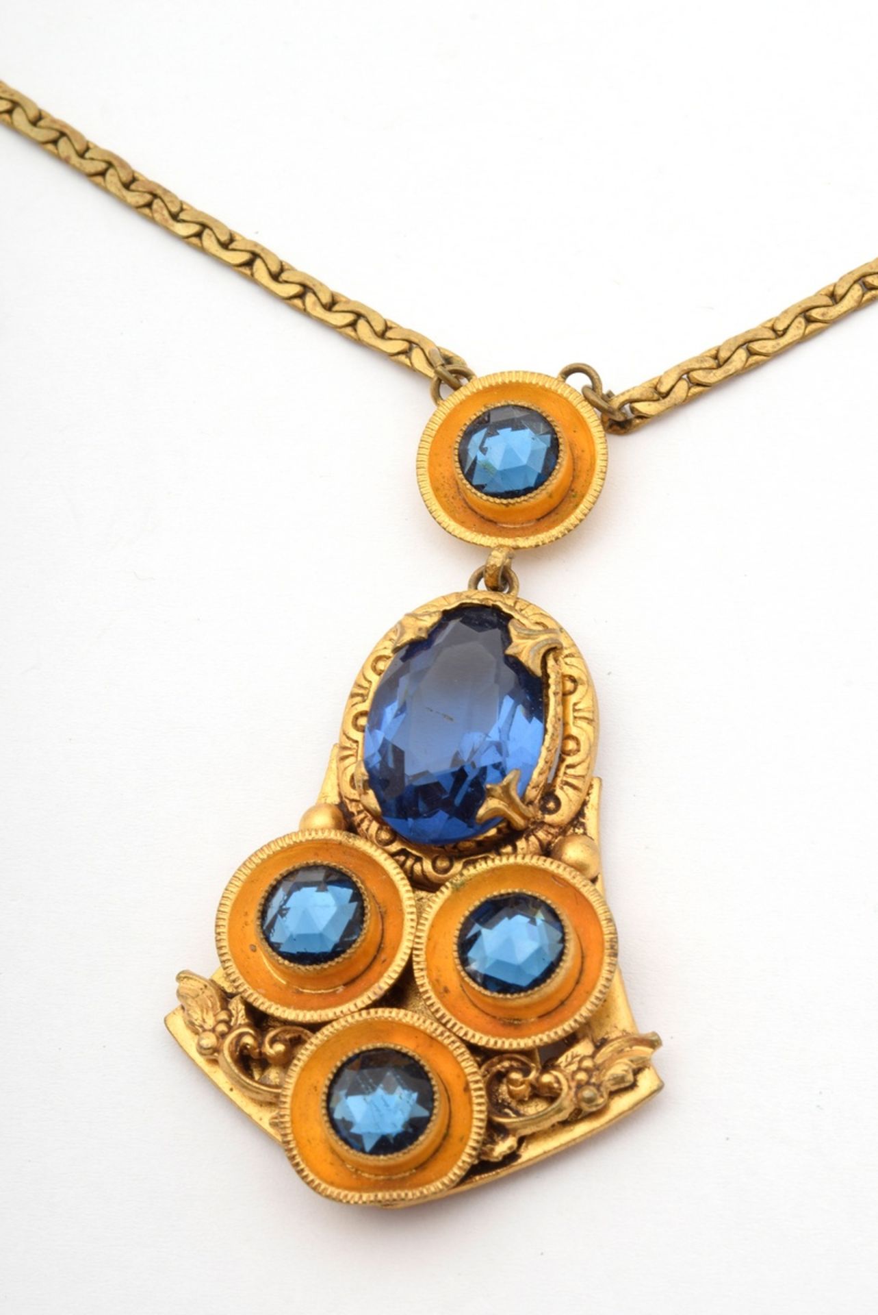 9 pieces of gold plated costume jewellery with rhinestones and artificial stones: 1x necklace (l. 4 - Image 15 of 16