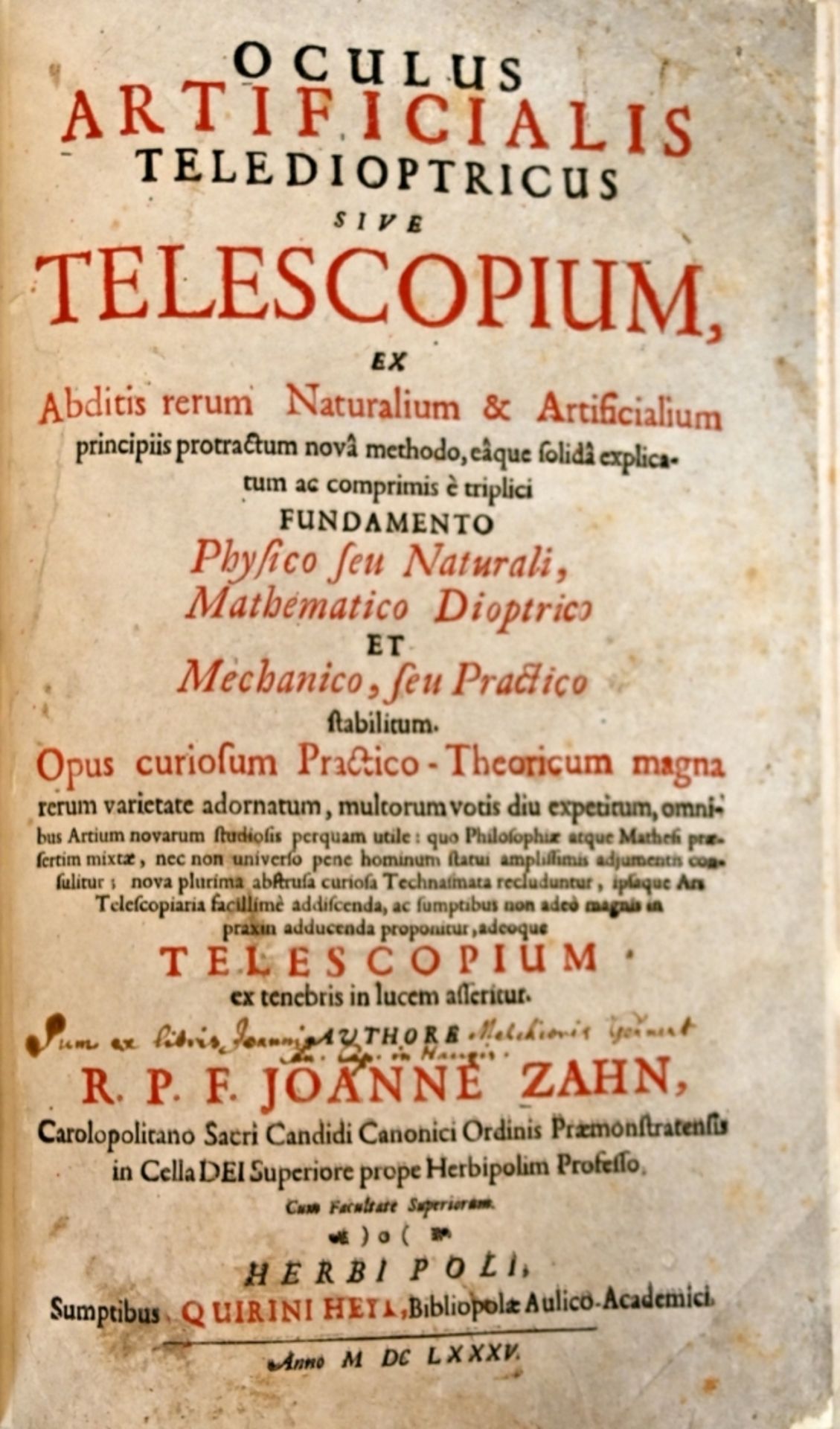 ZAHN Johann "Oculus artificialis teledioptricus sive Telescopium" - Image 2 of 4