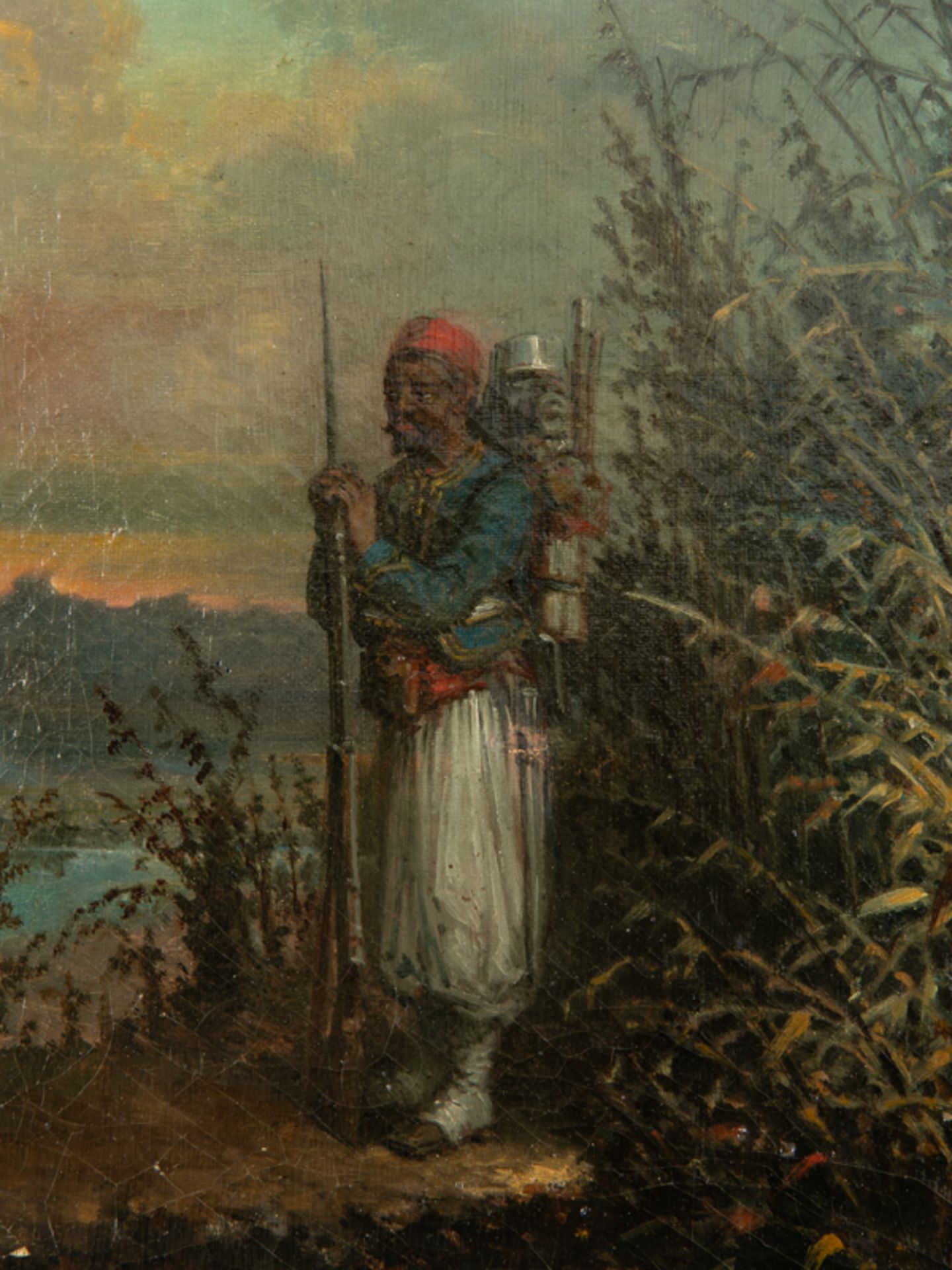 Künstler des 19./20. Jh. Öl auf Leinwand, "Rastender afrikanischer Soldat der französisch- - Image 2 of 3