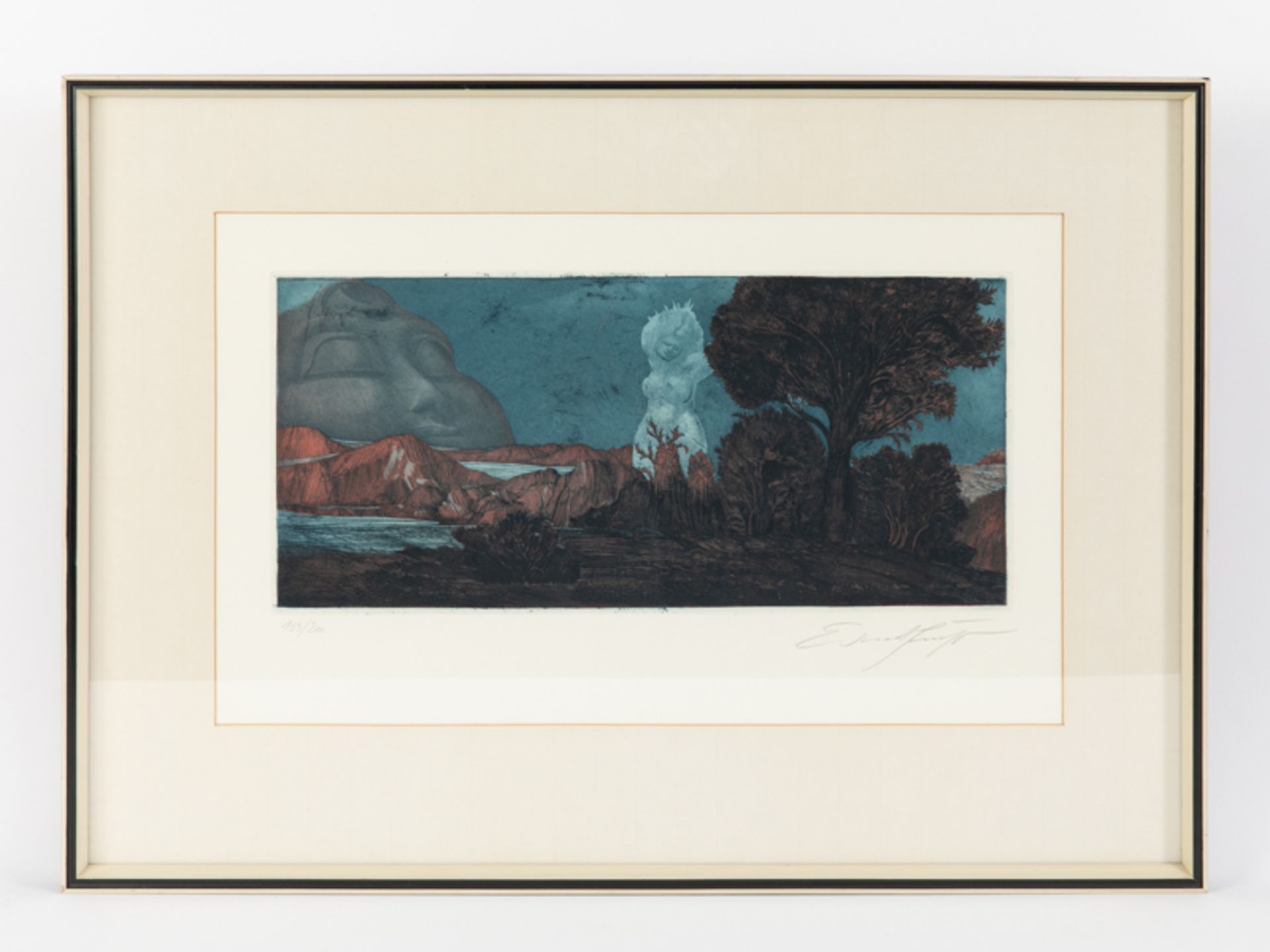 Fuchs, Ernst (1930 - 2015). Farbradierung, "Zyklopische Landschaft", 1967/72; unten rechts in