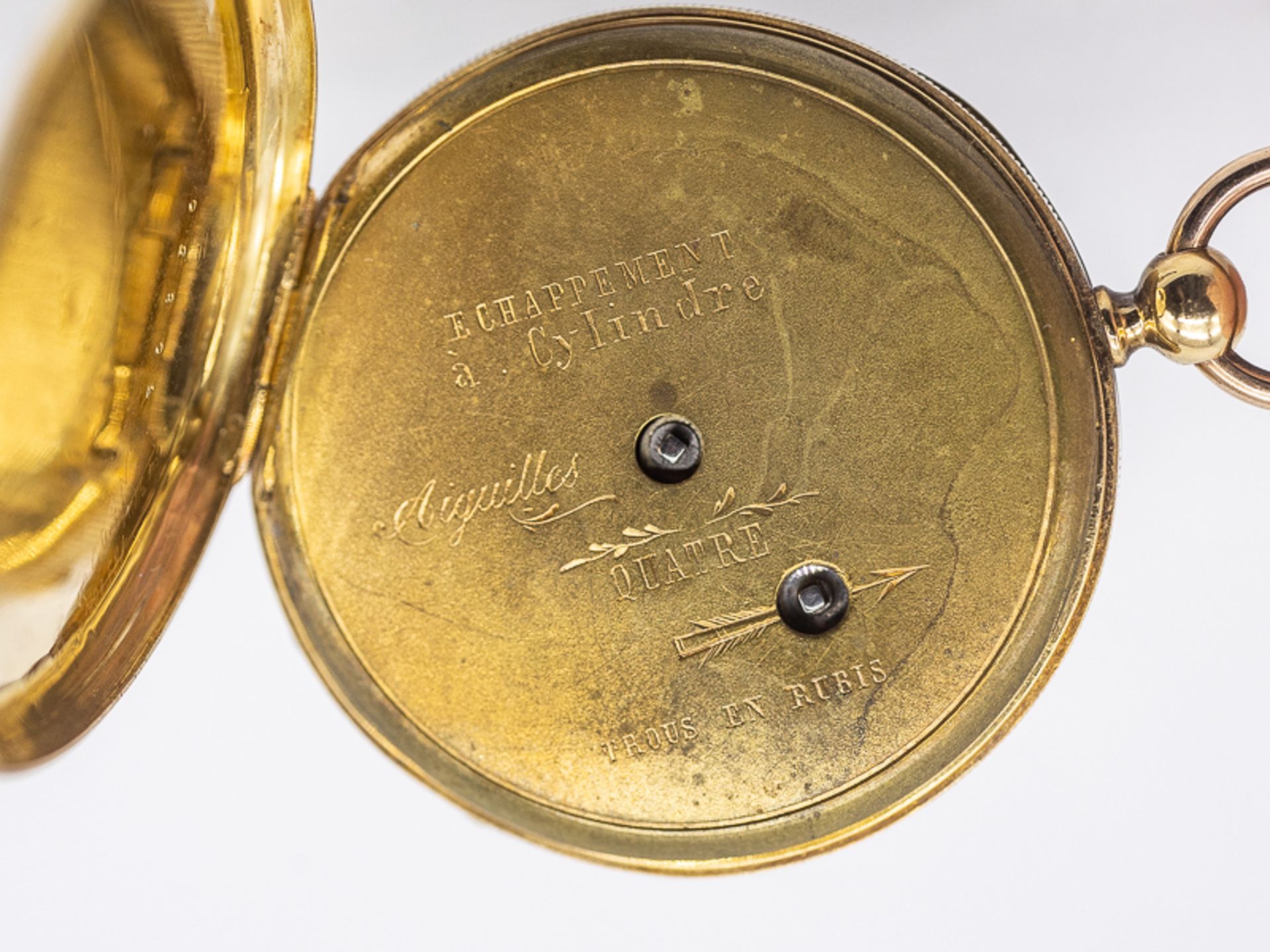 Taschenuhr, sogenannte Schlüsseluhr, 1. Hälfte 19. Jh. Gold und Metall. Gesamtgewicht ca. 49 g. - Bild 3 aus 5
