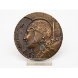 Dammann, Paul-Marcel (1885 - 1939). Bronze-Medaille "Athena", Frankreich, um 1936; patiniert und