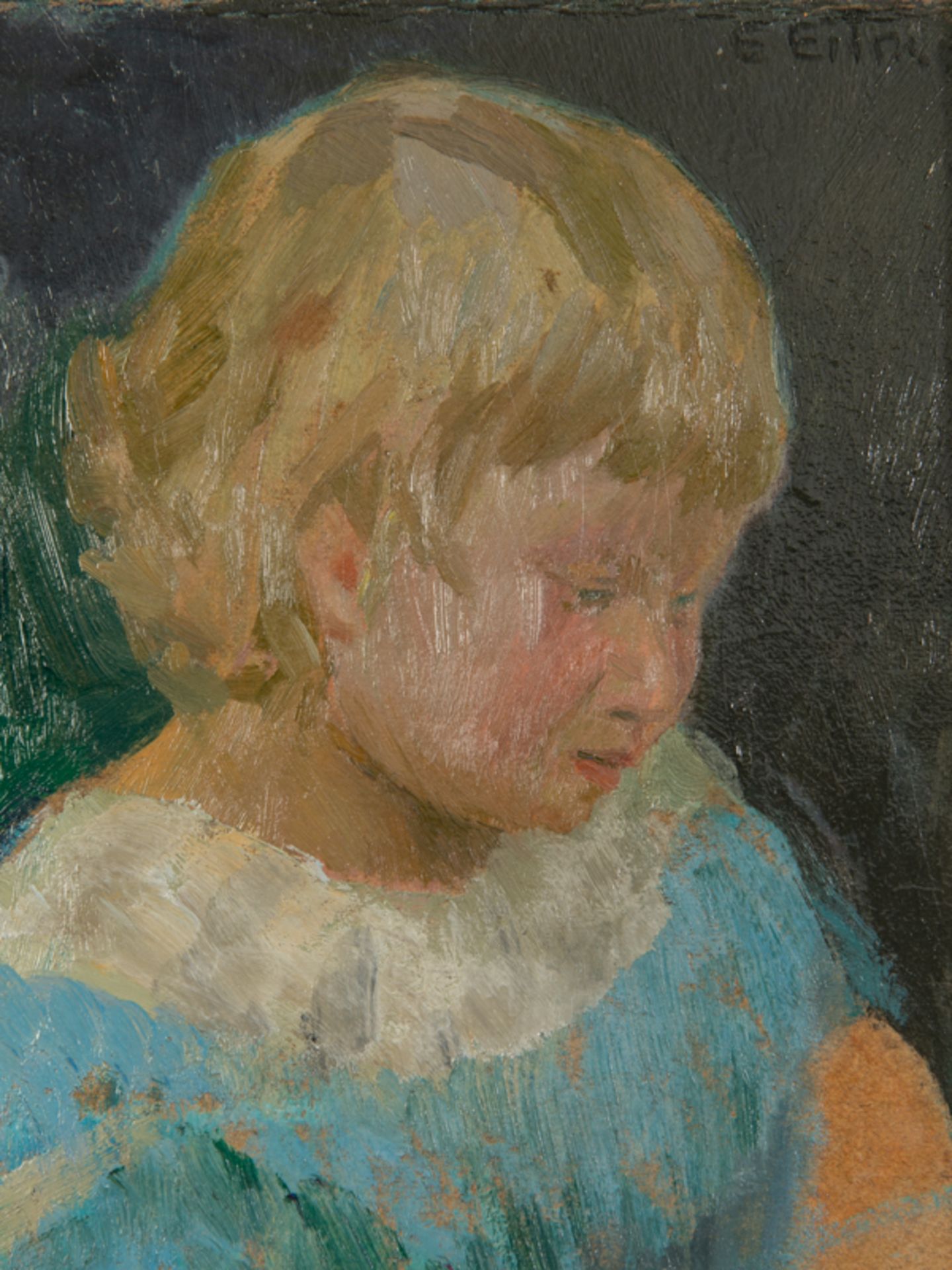 Eitner, Ernst (1867 - 1955). Öl auf Malpappe; "Kinderbildnis" (lt. Bezeichnung verso der Sohn - Image 2 of 3