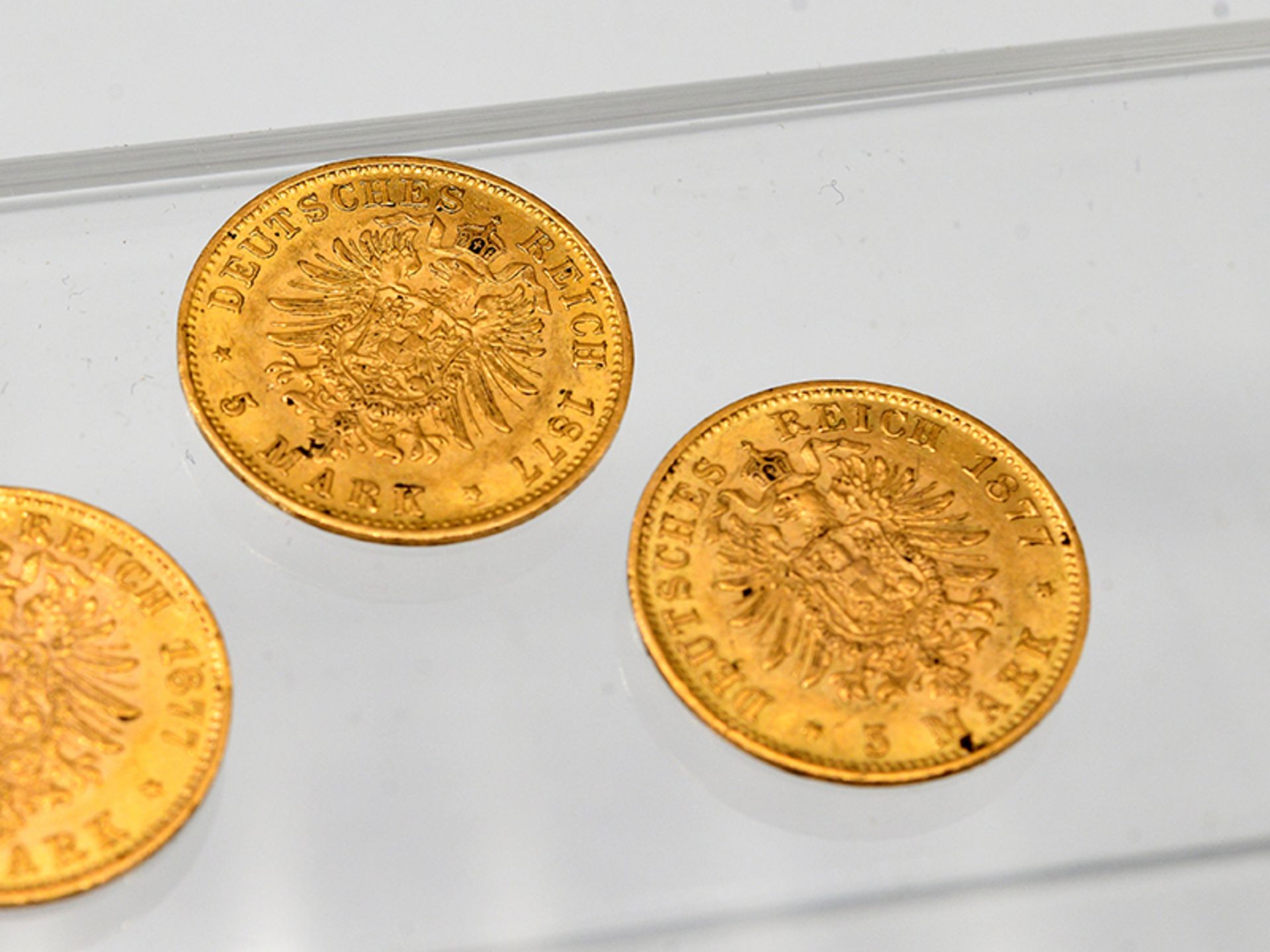 10 Goldmünzen "5 Mark", Deutsches Kaiserreich/Preußen, Sachsen, Bayern, Württemberg, Baden, Hamburg, - Bild 7 aus 8