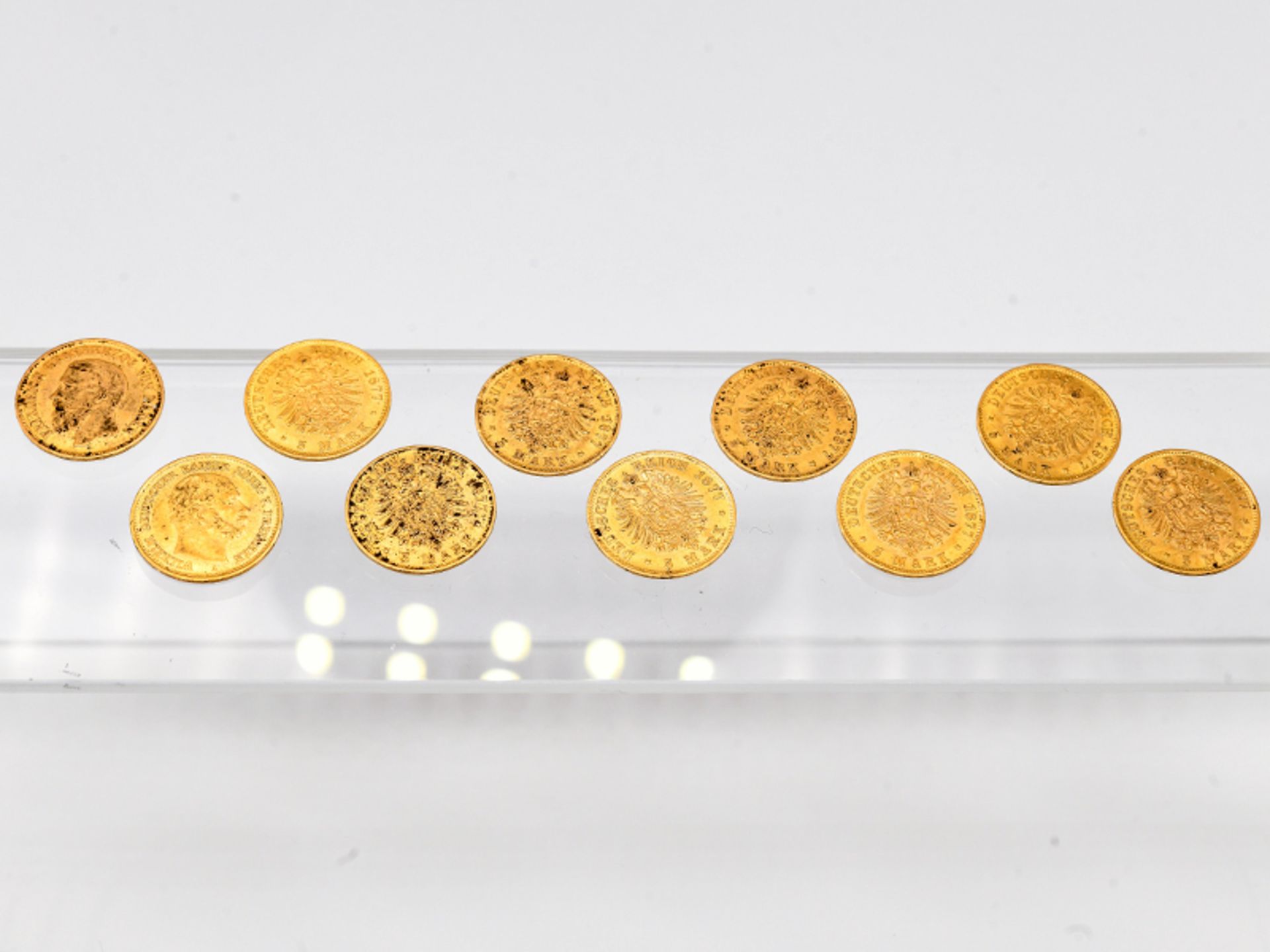 10 Goldmünzen "5 Mark", Deutsches Kaiserreich/Preußen, Sachsen, Bayern, Württemberg, Baden, Hamburg, - Bild 4 aus 8