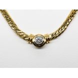 Collier mit Brillant ca. 0,25 ct, 90-er Jahre. 585/- Gelbgold. Gesamtgewicht ca. 12,4 g.