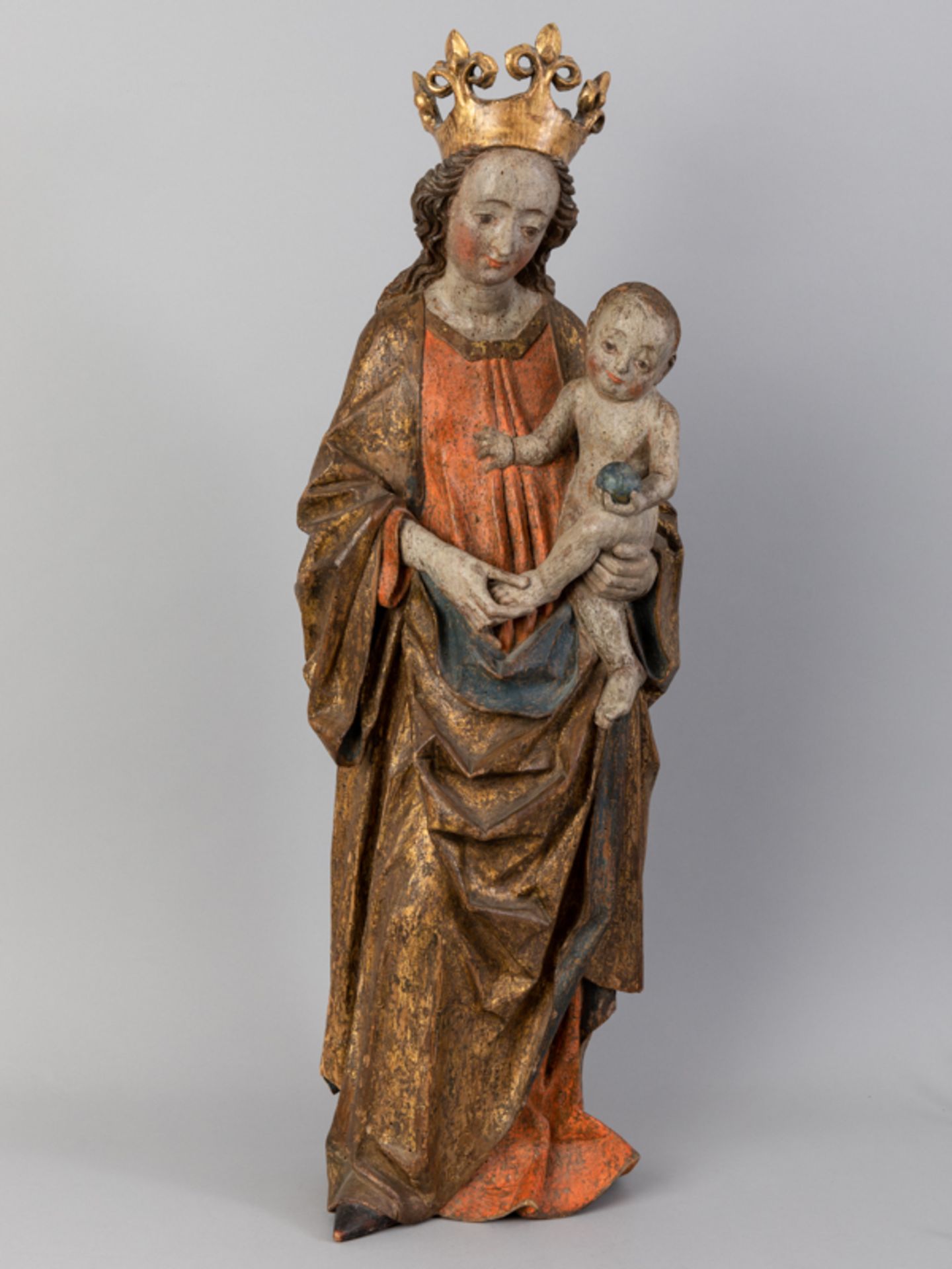 Spätgotische Schnitzfigurenplastik "Madonna mit Kind", wohl Österreich oder Böhmen (?), um 1430/ - Image 7 of 7