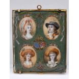 4-teilige Portrait-Miniaturen der französischen Königsfamilie Ludwigs XVI. + Marie Antoinettes, wohl