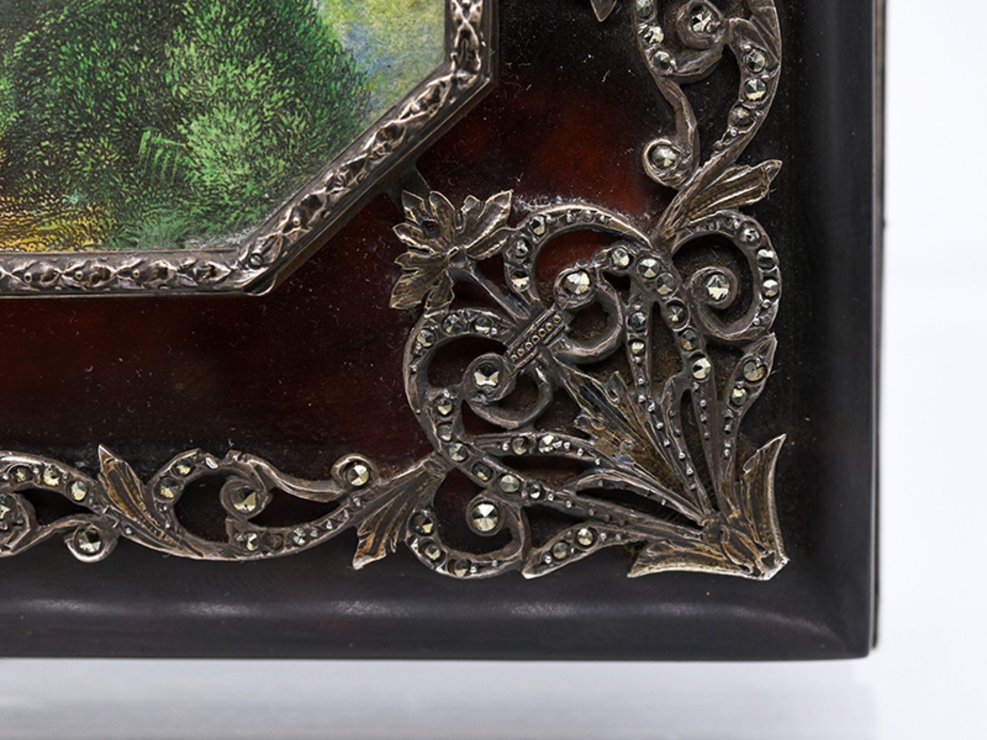 Tischbox mit Silber- und Markasiten-Besatz, wohl Frankreich oder England, 19. Jh. (Marriage). - Image 10 of 11