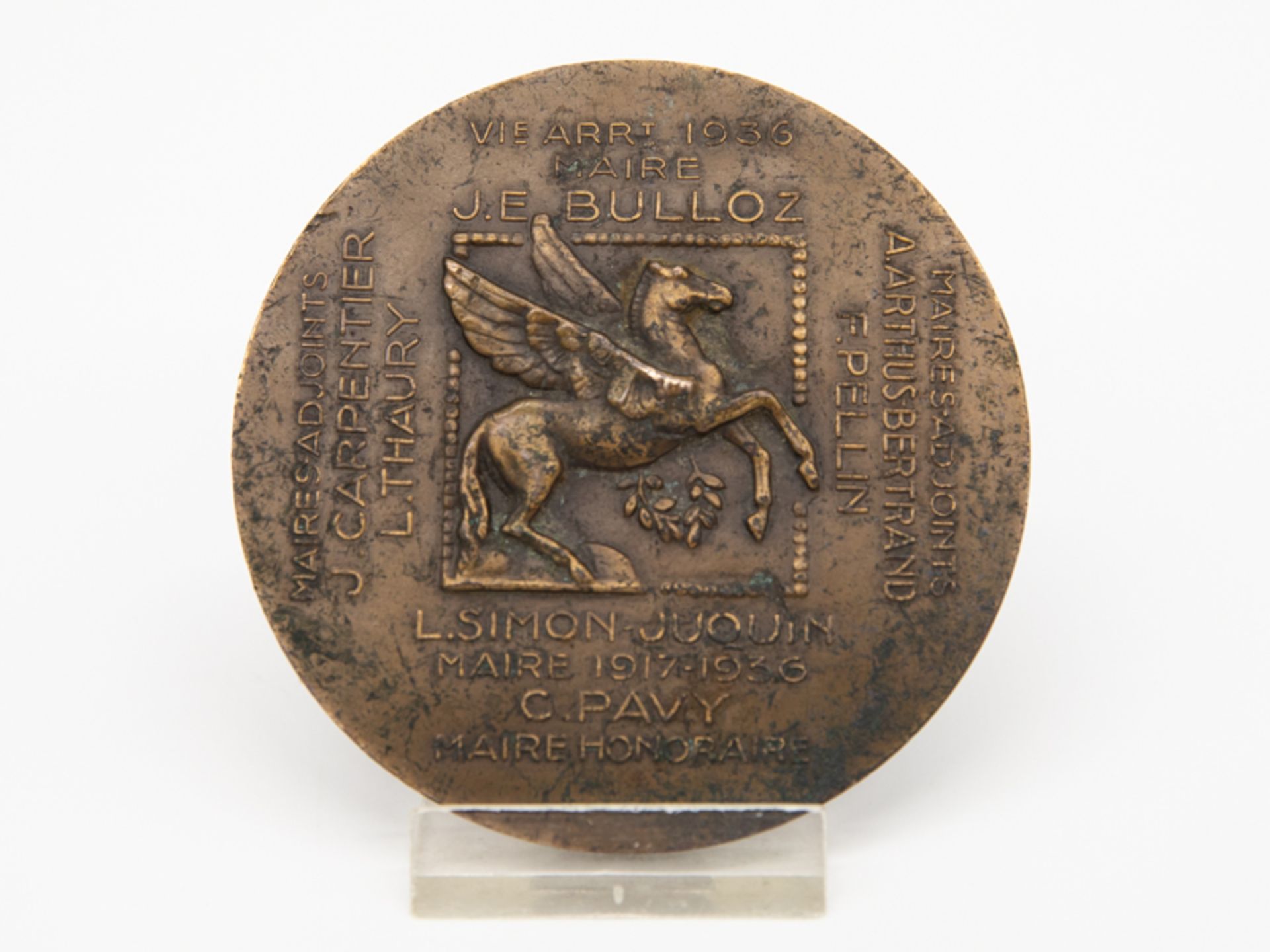Dammann, Paul-Marcel (1885 - 1939). Bronze-Medaille "Athena", Frankreich, um 1936; patiniert und - Image 2 of 2