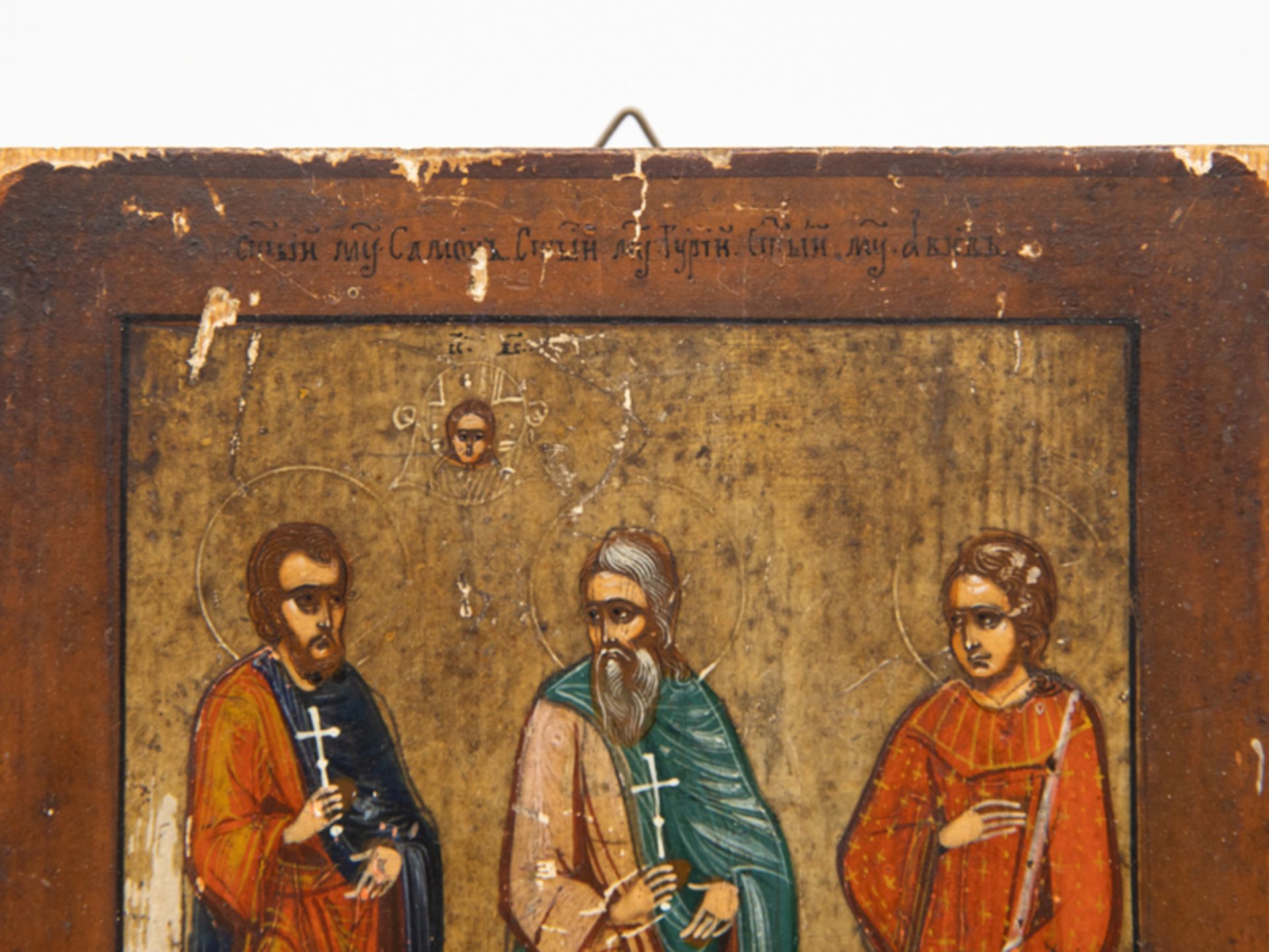 Kleine Ikone "3 Heilige", wohl Rußland, 19. Jh. Temperamalerei auf (Weich)Holz; 3 stehende - Bild 2 aus 3
