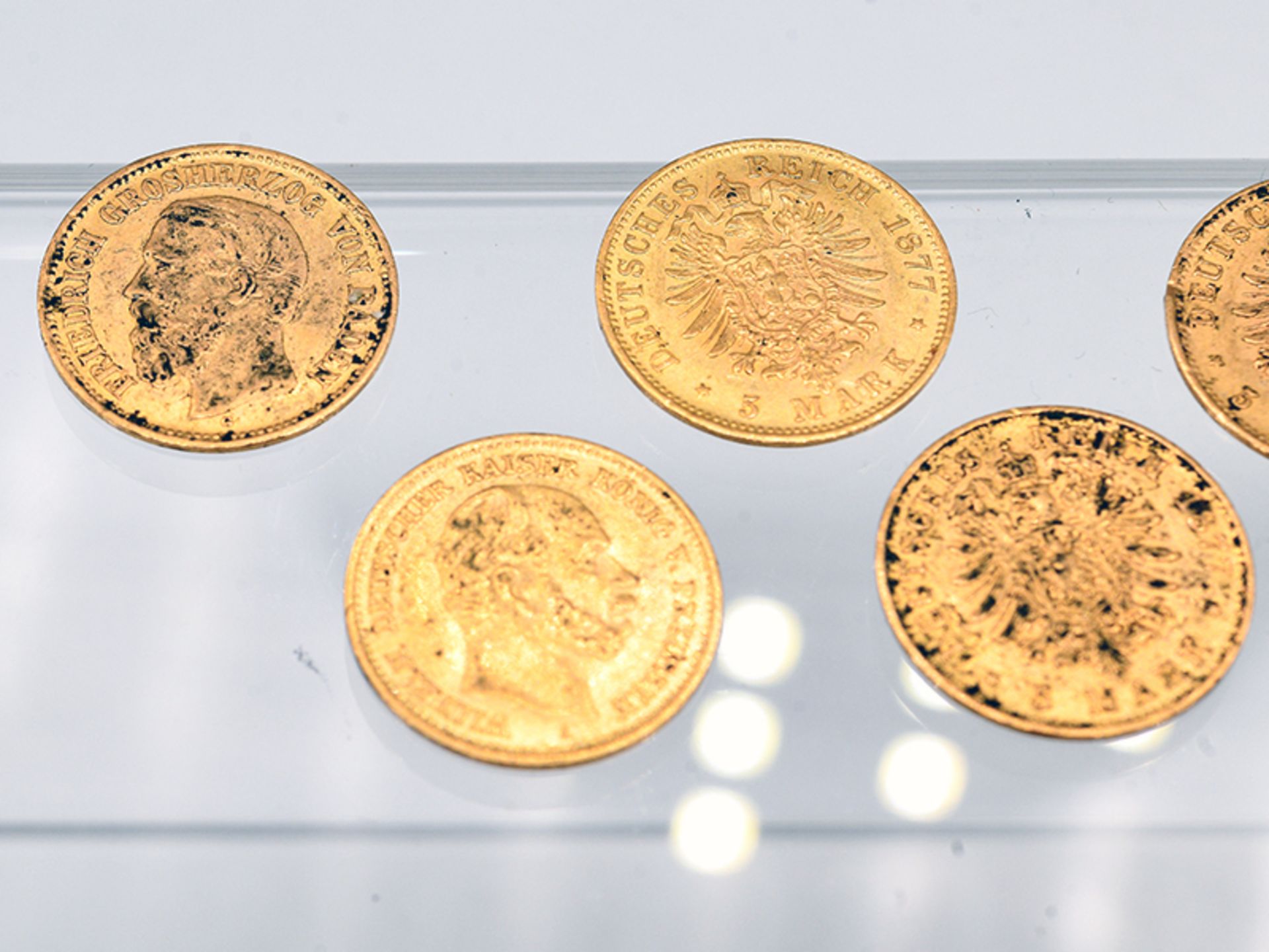 10 Goldmünzen "5 Mark", Deutsches Kaiserreich/Preußen, Sachsen, Bayern, Württemberg, Baden, Hamburg, - Bild 6 aus 8