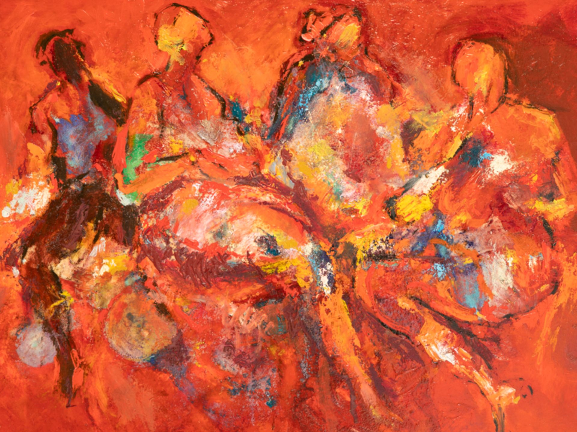 Gauza, Witold (* 1938). Öl auf Leinwand, "Im Salon"; Komposition mit 4 abstrahierten Figuren; von - Image 4 of 5