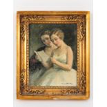 Künstler um 1900/1920. Öl auf Holz; "Dreiviertelportrait zweier junger Damen beim Lesen eines