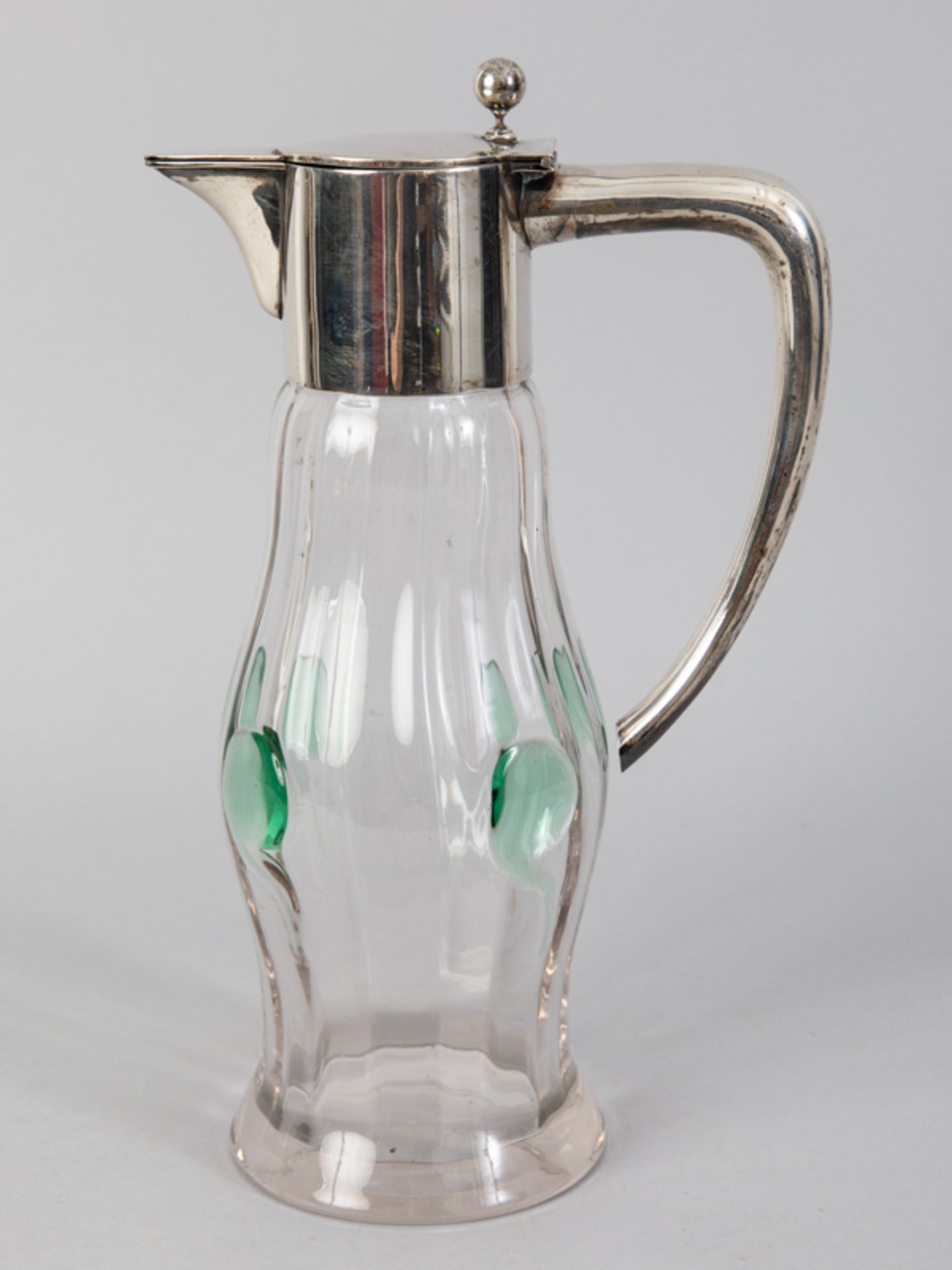 Jugendstil-Henkelkaraffe, deutsch, Anfang 20. Jh. 925/-Silber (Montierung) und farbloses Glas mit - Image 5 of 7