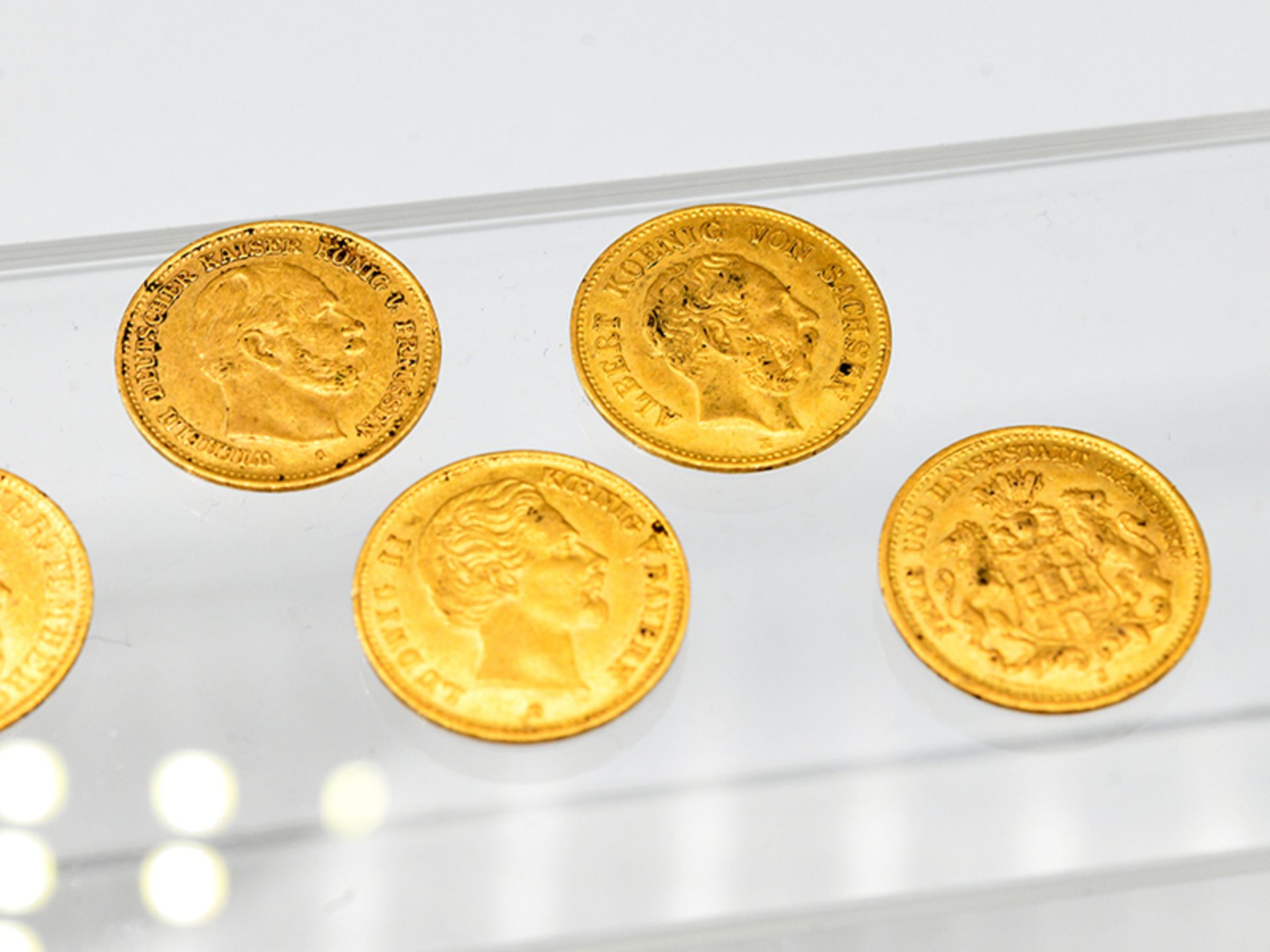 10 Goldmünzen "5 Mark", Deutsches Kaiserreich/Preußen, Sachsen, Bayern, Württemberg, Baden, Hamburg, - Bild 3 aus 8
