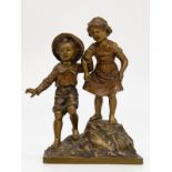 Figurengruppe/wohl Wiener Bronze "Kinderpaar", Anfang 20. Jh. Messing-/Bronzeguss, verschiedenfarbig