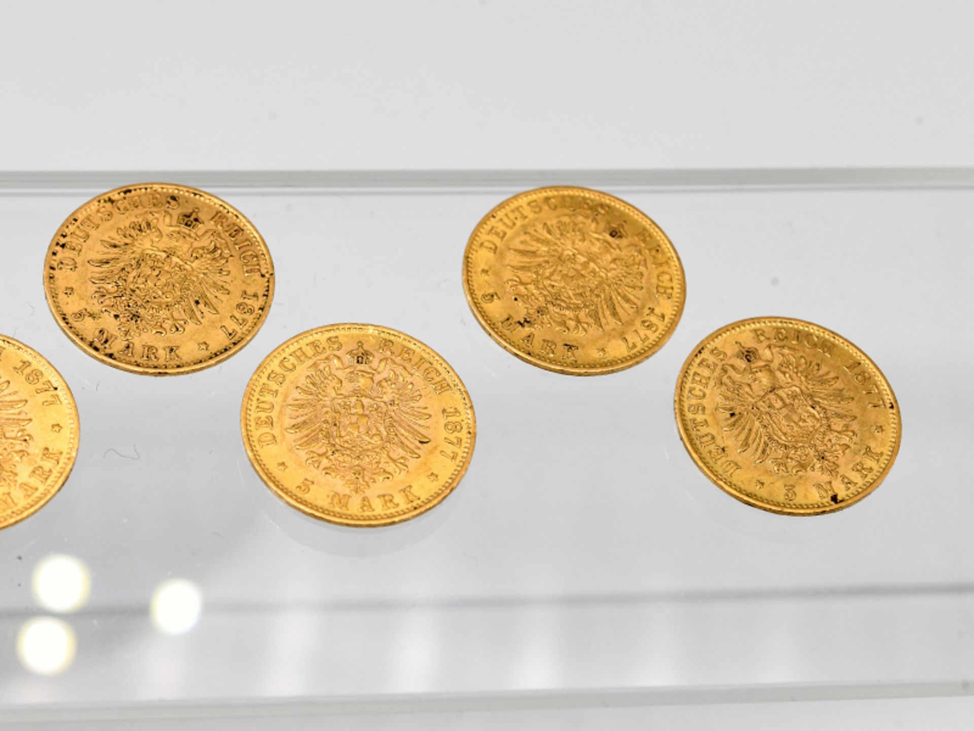 10 Goldmünzen "5 Mark", Deutsches Kaiserreich/Preußen, Sachsen, Bayern, Württemberg, Baden, Hamburg, - Bild 8 aus 8