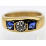 Bandring mit 2 Saphiren, zus.ca. 1,2 ct und Altschliff-Diamant ca. 0,60 ct , Juweliersarbeit, 70-er