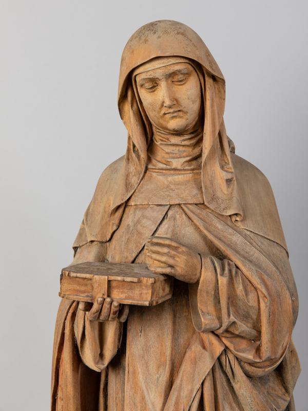 Neugotische Schnitzfigurenplastik einer Heiligen (wohl Hl. Hildegard von Bingen), Ende 19. Jh. - Image 2 of 5
