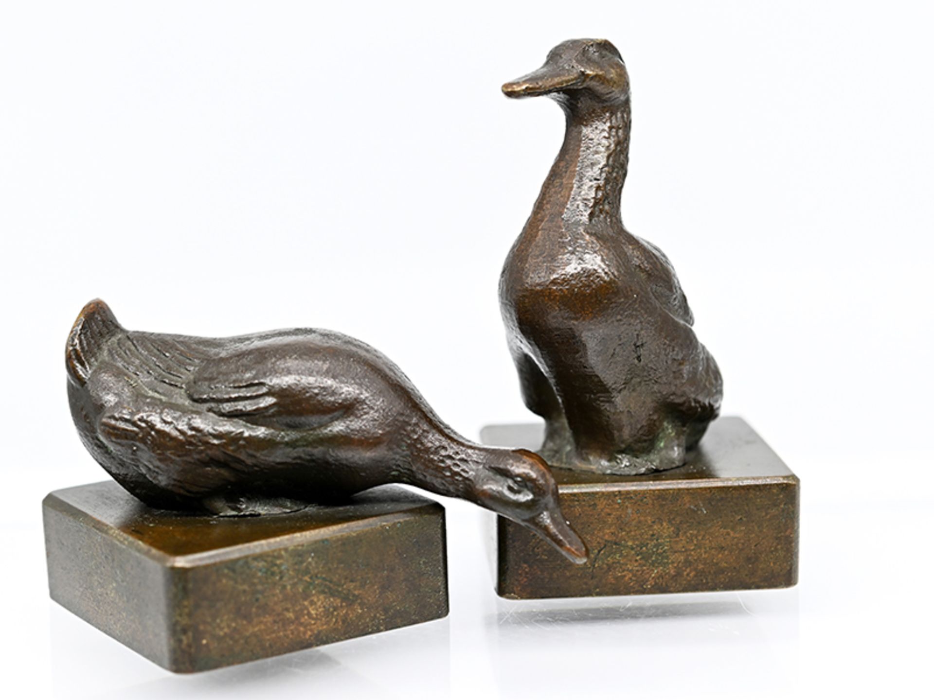 Paar figürliche Kleinbronzen "Enten", 20. Jh.