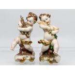 Paar Putto-Porzellanfiguren als Jahreszeiten-Allegorien, Entwurf v. Giuseppe Cappé, Capodimonte, Nea