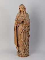 Neugotische Schnitzfigurenplastik einer Heiligen (wohl Hl. Hildegard von Bingen), Ende 19. Jh.