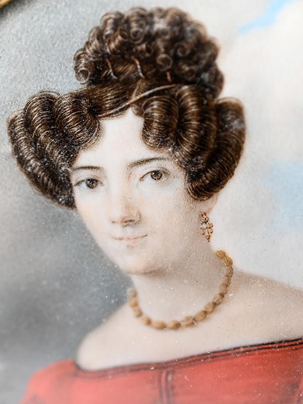 Empire-Miniaturenmalerei "Dame in rotem Kleid", wohl Italien, um 1820. - Image 4 of 4