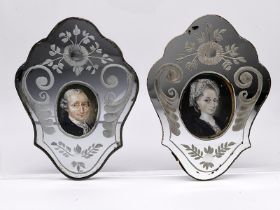 Paar Bildnis-Miniaturen in Spiegelglas-Fassungen, Deutschland, 2. Hälfte 18. Jh.