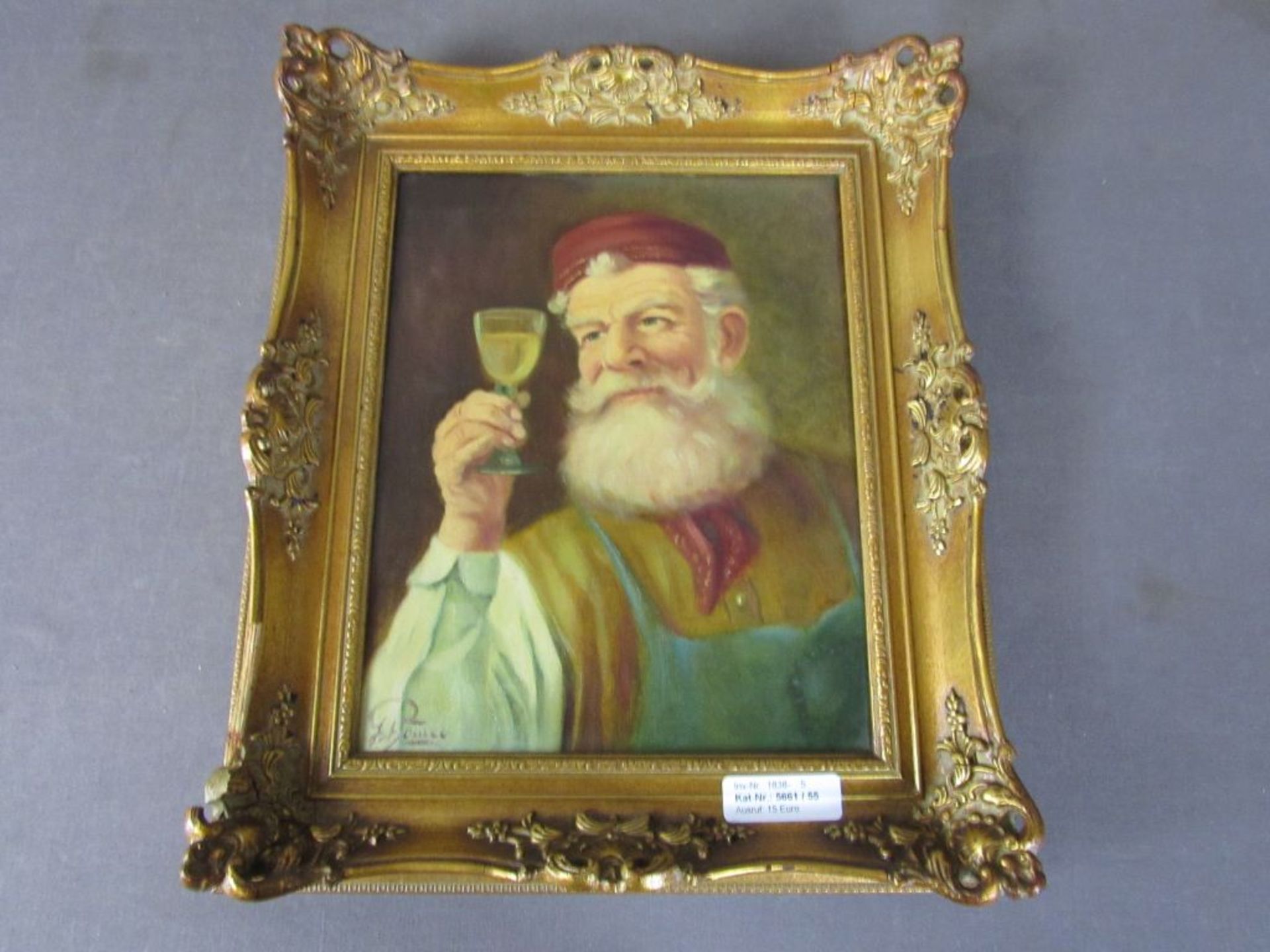 Öl Gemälde Mann bei Weinverkostung - Bild 2 aus 7