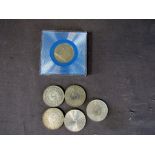 Fünf DM-Stücke + eine DDR Münze 5