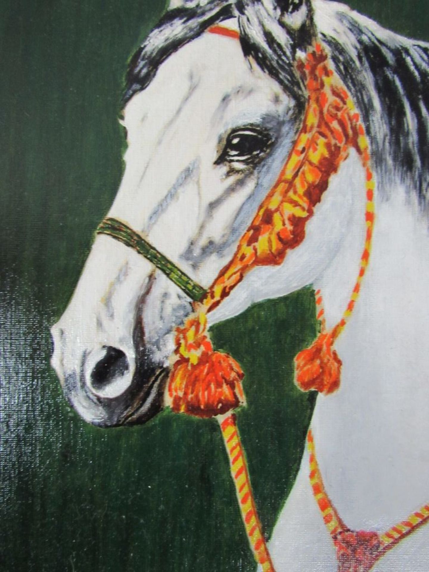 Gemälde Öl auf Pappe Darstellung Pferd