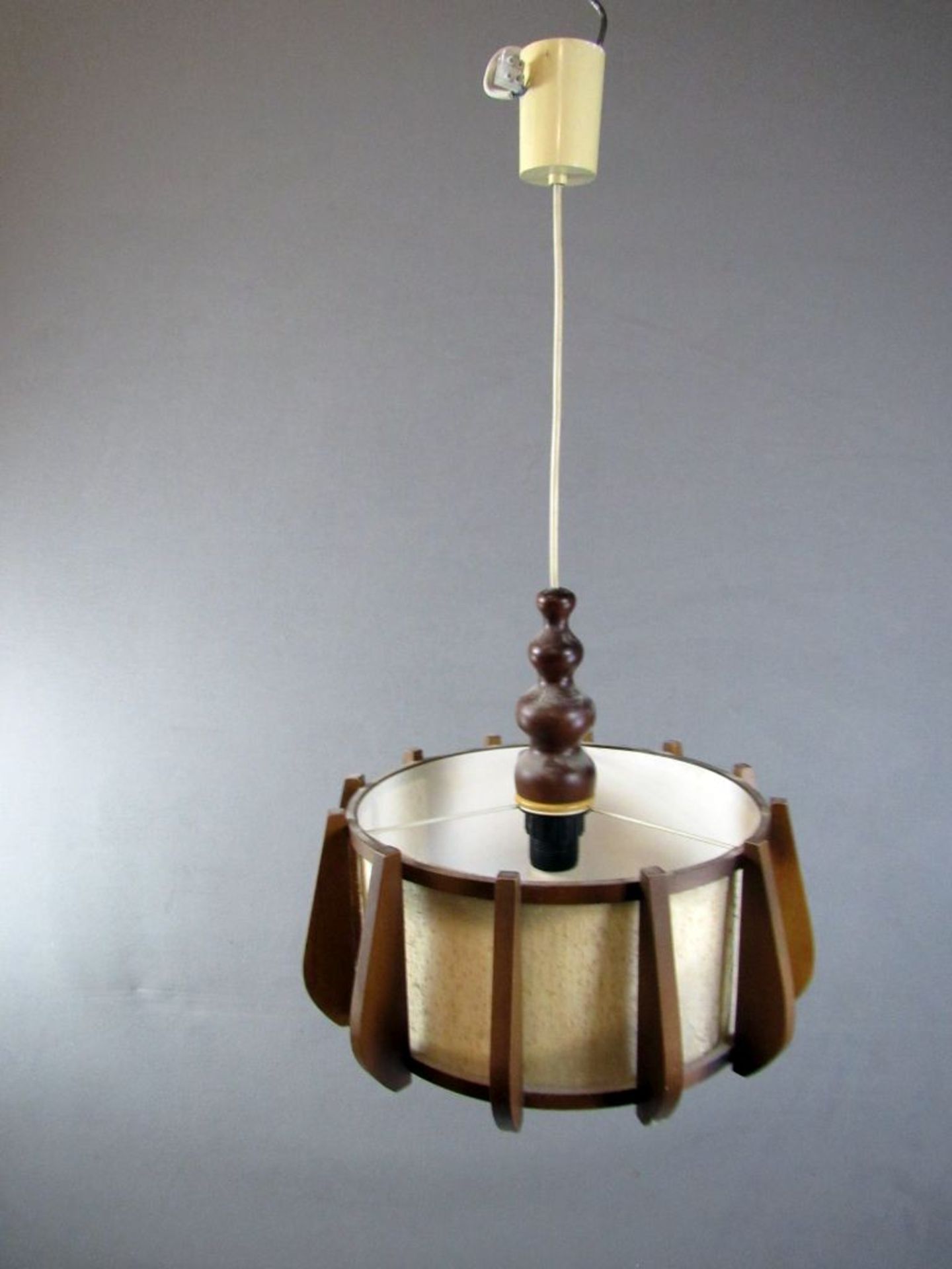 Deckenlampe 60er Jahre Stoff + Holz