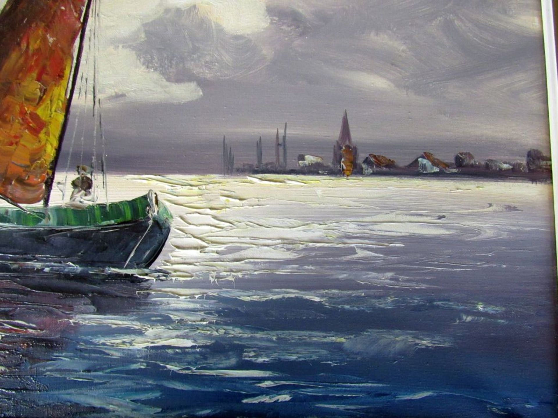 Öl Gemälde auf Leinwand Fischerboot - Image 4 of 8