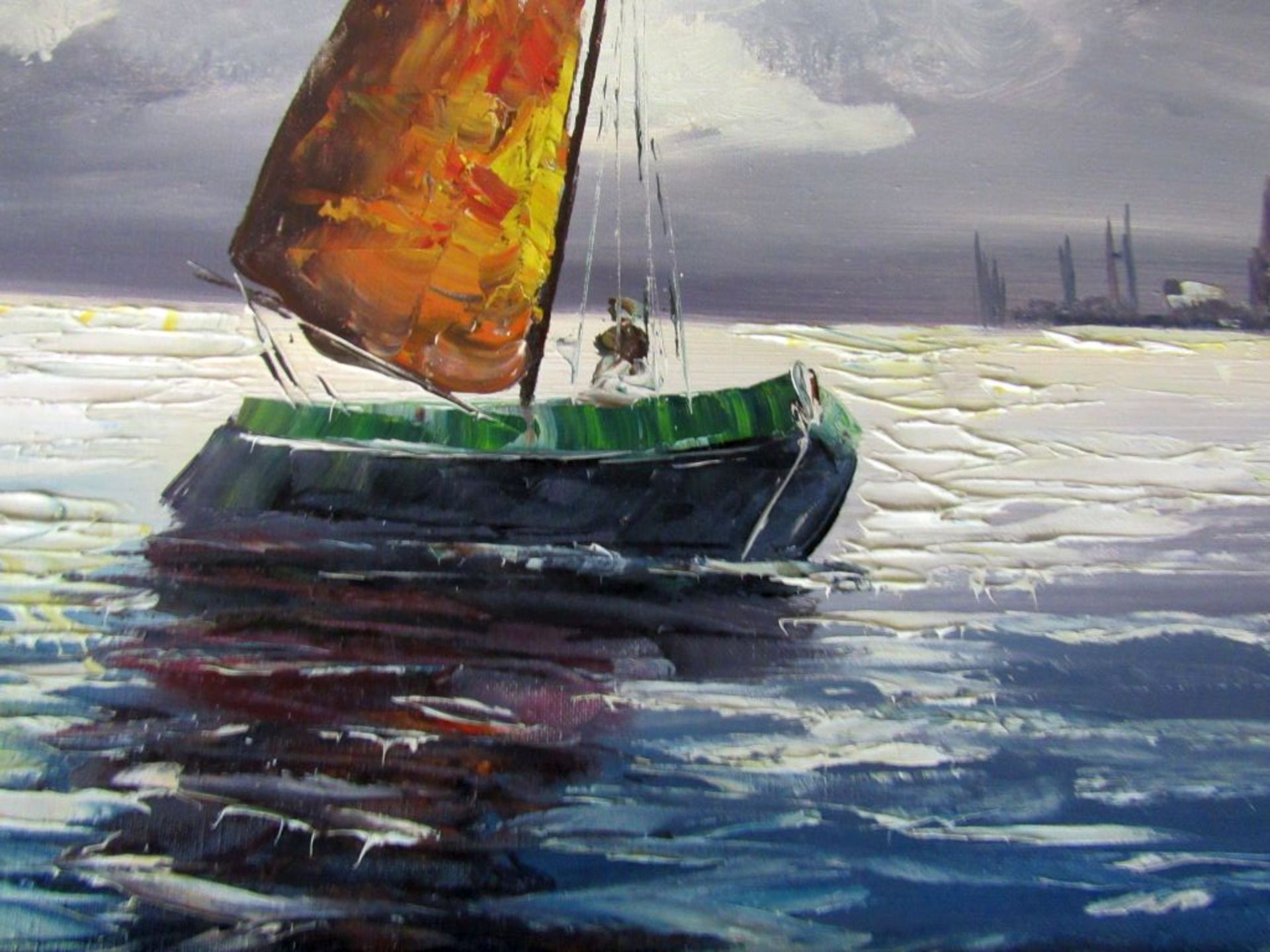 Öl Gemälde auf Leinwand Fischerboot - Image 7 of 8