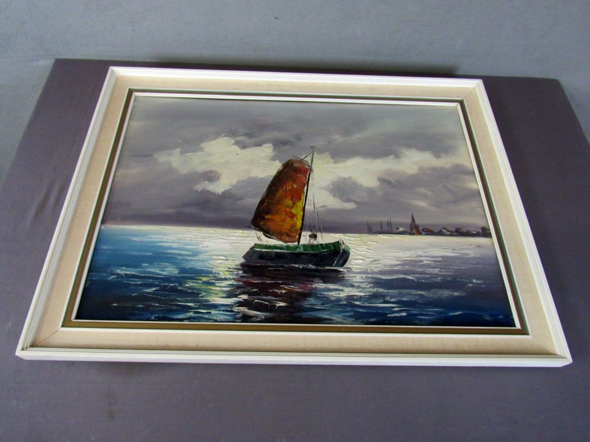 Öl Gemälde auf Leinwand Fischerboot - Image 2 of 8