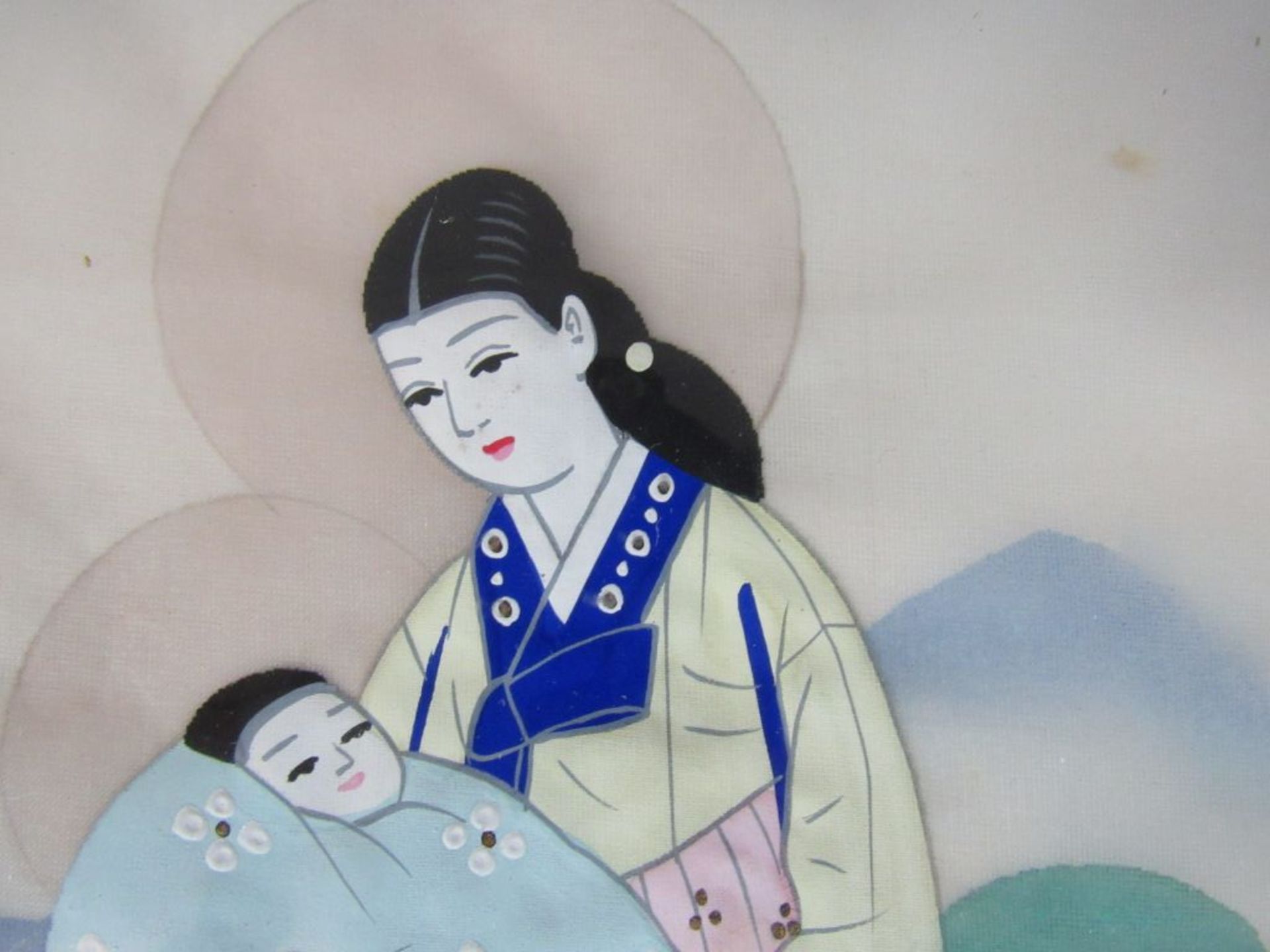 Malerie auf Seide signiert Korea Maria - Image 4 of 7
