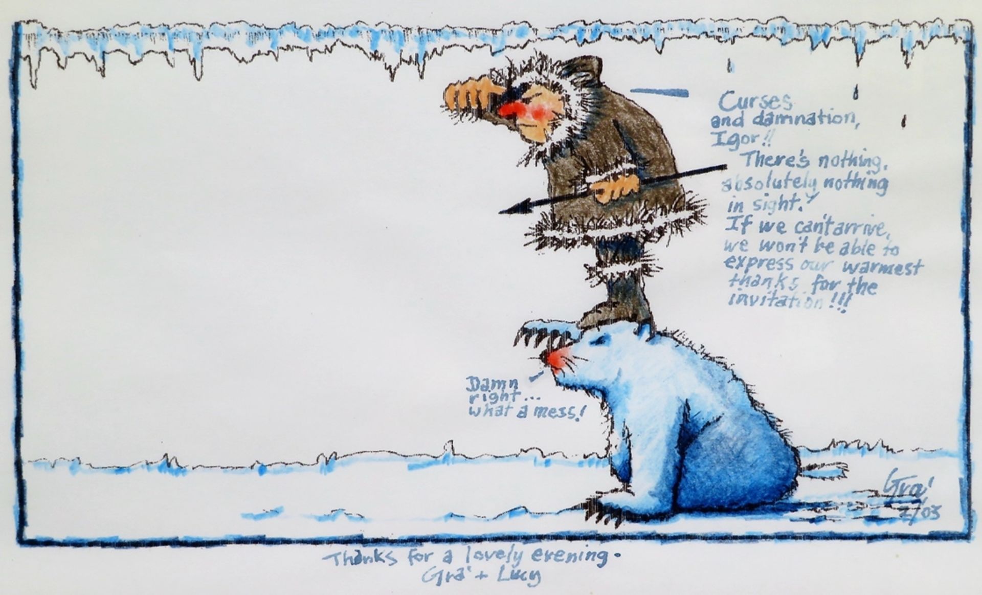 Unbekannt, "Eisbär und Eskimo", Farblithografie, 20 x 29,5 cm, R. [31 x 41 cm]