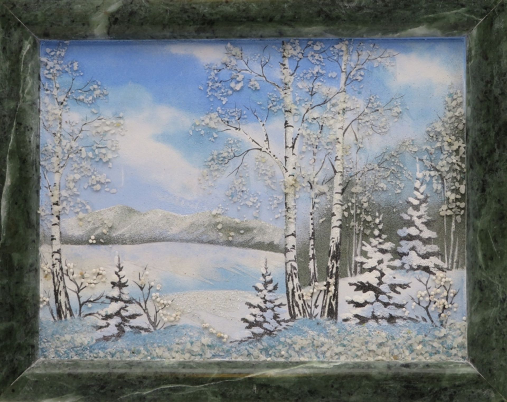 Russisches Marmorbild, "Winterlandschaft", 19 x 24 cm.