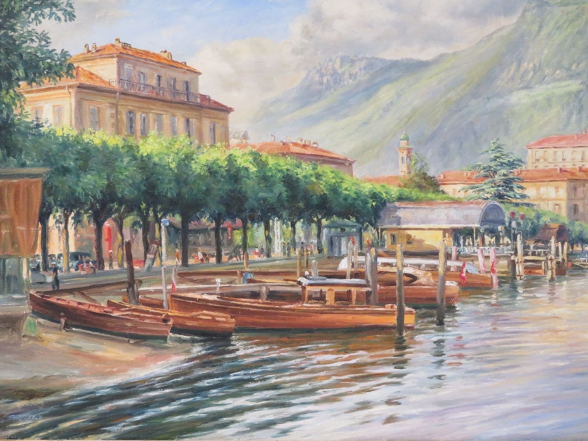 Wirtzfeld, "Hafen in Lugano (Debarcadero)", li.u.sign., Öl/Leinwand, 57 x 77 cm, R. [68 x 89 cm]