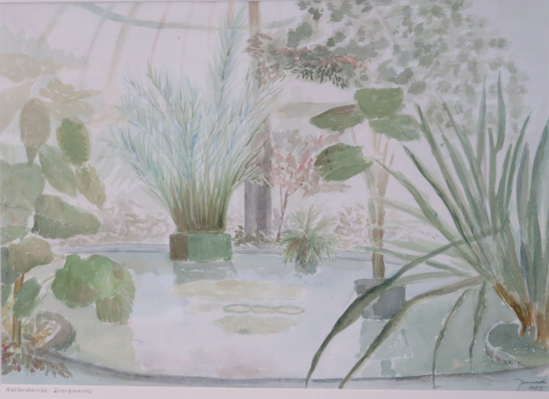 Undeutlich signiert, "Botanischer Garten", re.u.undeutl.sign.u.dat. 1983, Aquarell, 38 x 54 cm, R. 