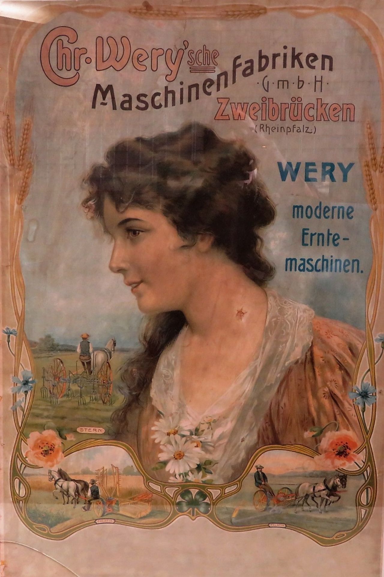Jugendstil Plakat, um 1900, "Chr. Wery'sche Maschinenfabriken Zweibrücken", 81 x 54 cm, o.R.