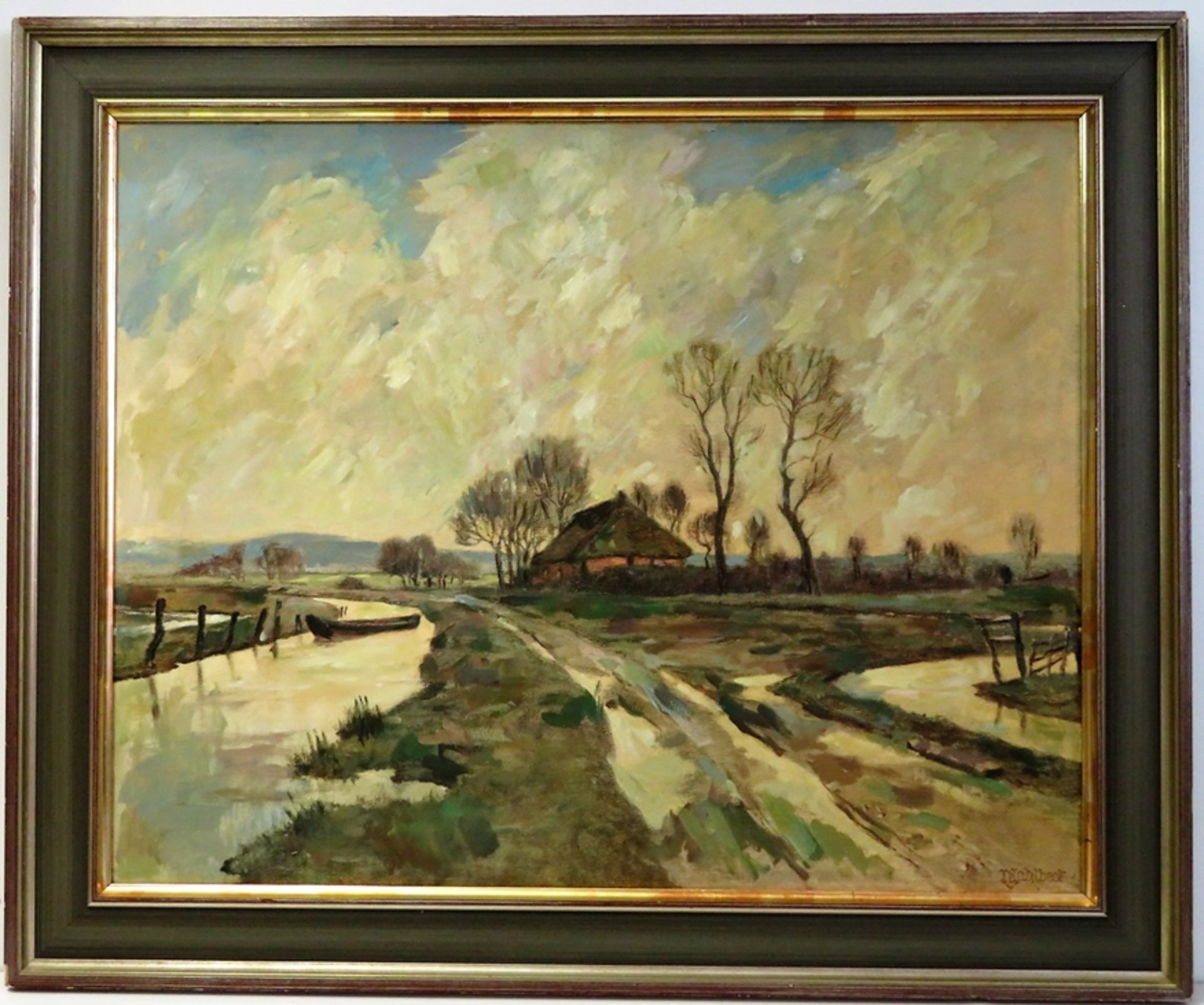 Gahlbeck, Rudolf, 1895 - 1972, Malchow - Schwerin, "Weite Landschaft mit Kate am Fluss", im Druck s - Bild 2 aus 2